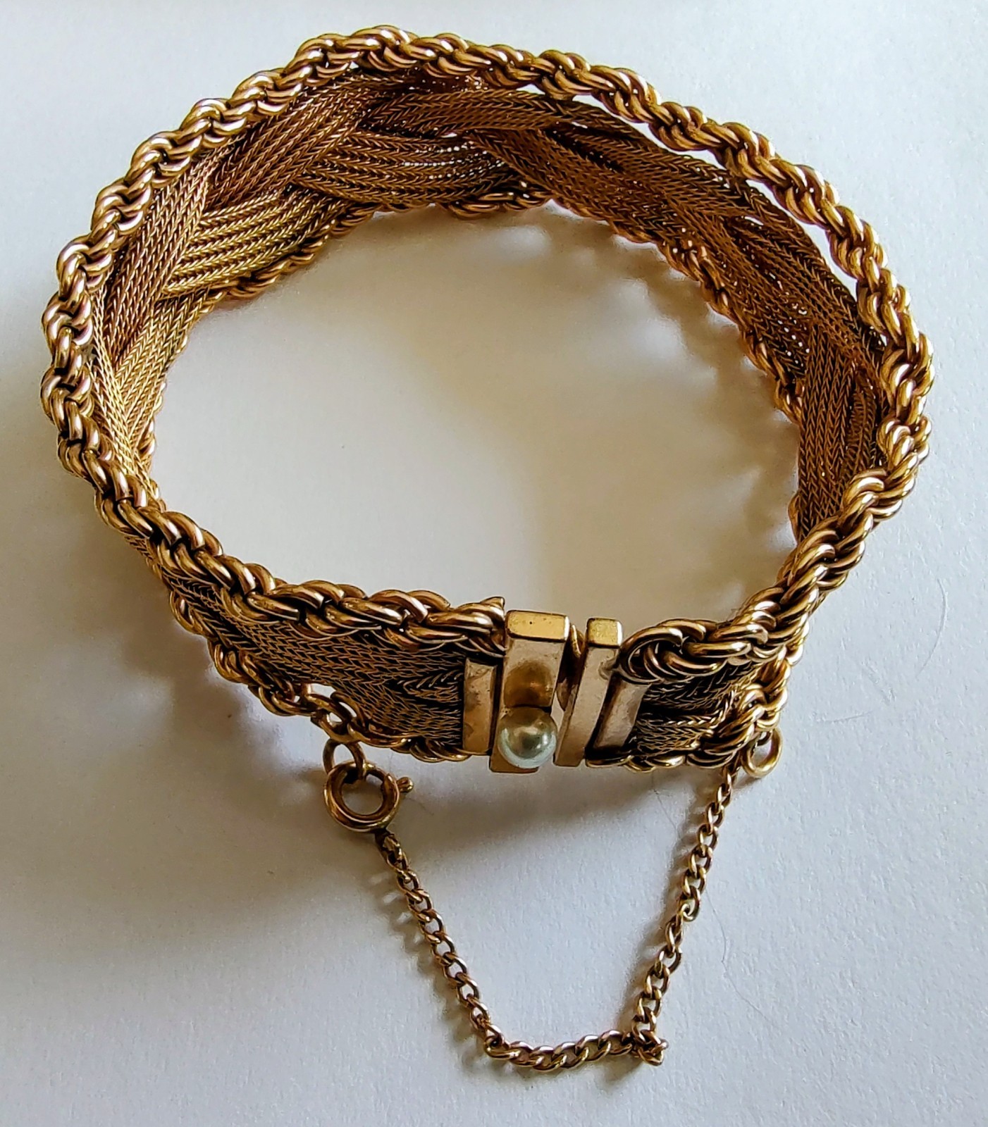 Vintage H.G. 1/20 12K Gold Filled Mesh Bracelet Pearl Clasp 7” 31g