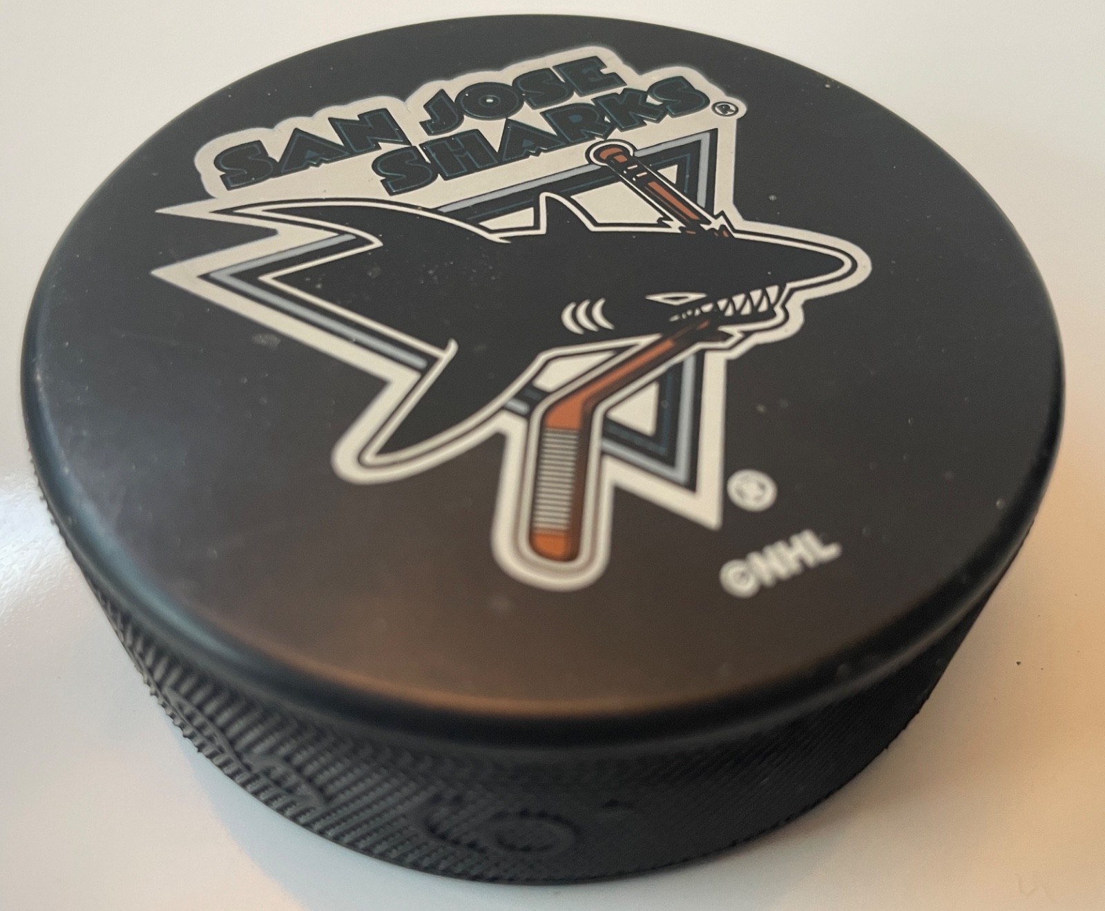 NHL San Jose Sharks Souvenir Hockey Puck.  Awesome InGlasCo