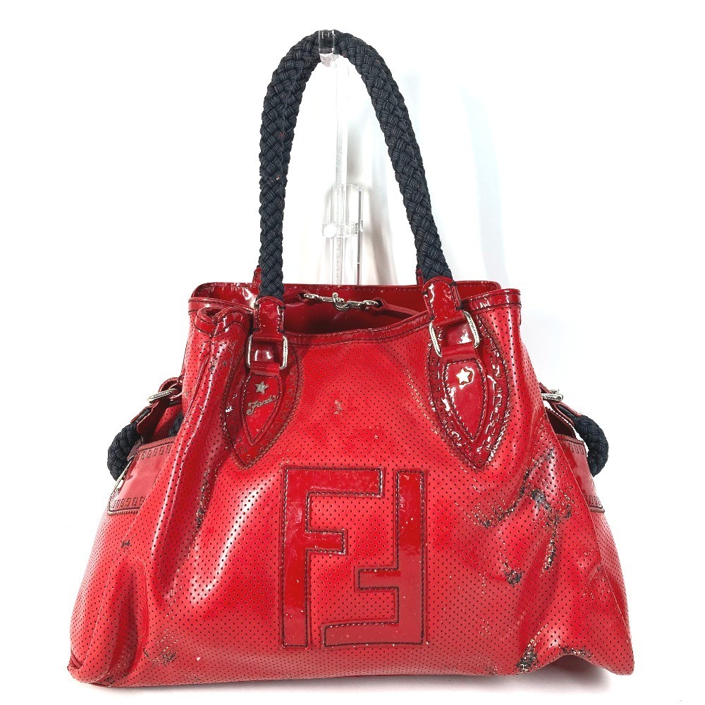 FENDI FF Logo Etnico Punching Bag Tote Bag Shoulder Bag enamel Red/Black