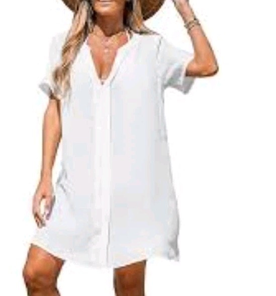 NWT Cupshe Womens Short White Sheer Beach Cover up Dress Size Medium NWT Cupshe Womens Short White Sheer Beach Cover up Dress Size Medium