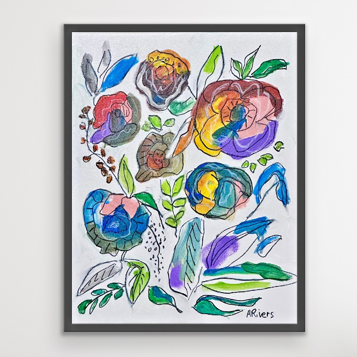 ARivers Abstract Modern Art Late Summer Blooms 14x11 Canvas Signed Original
