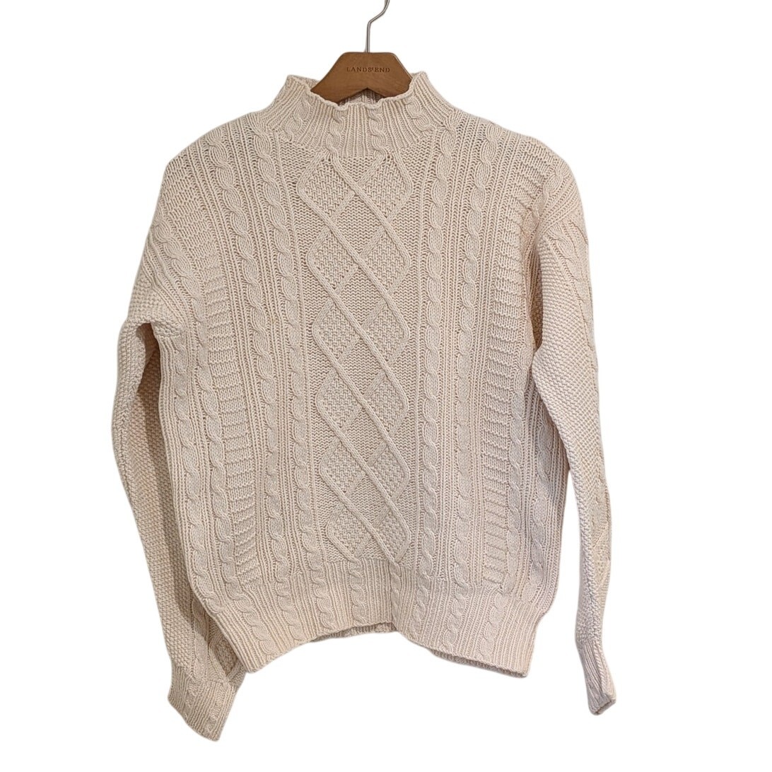 VTG Talbots Women Cotton Cable Knit Mock Neck Sweater Coastal Heritage Old Money