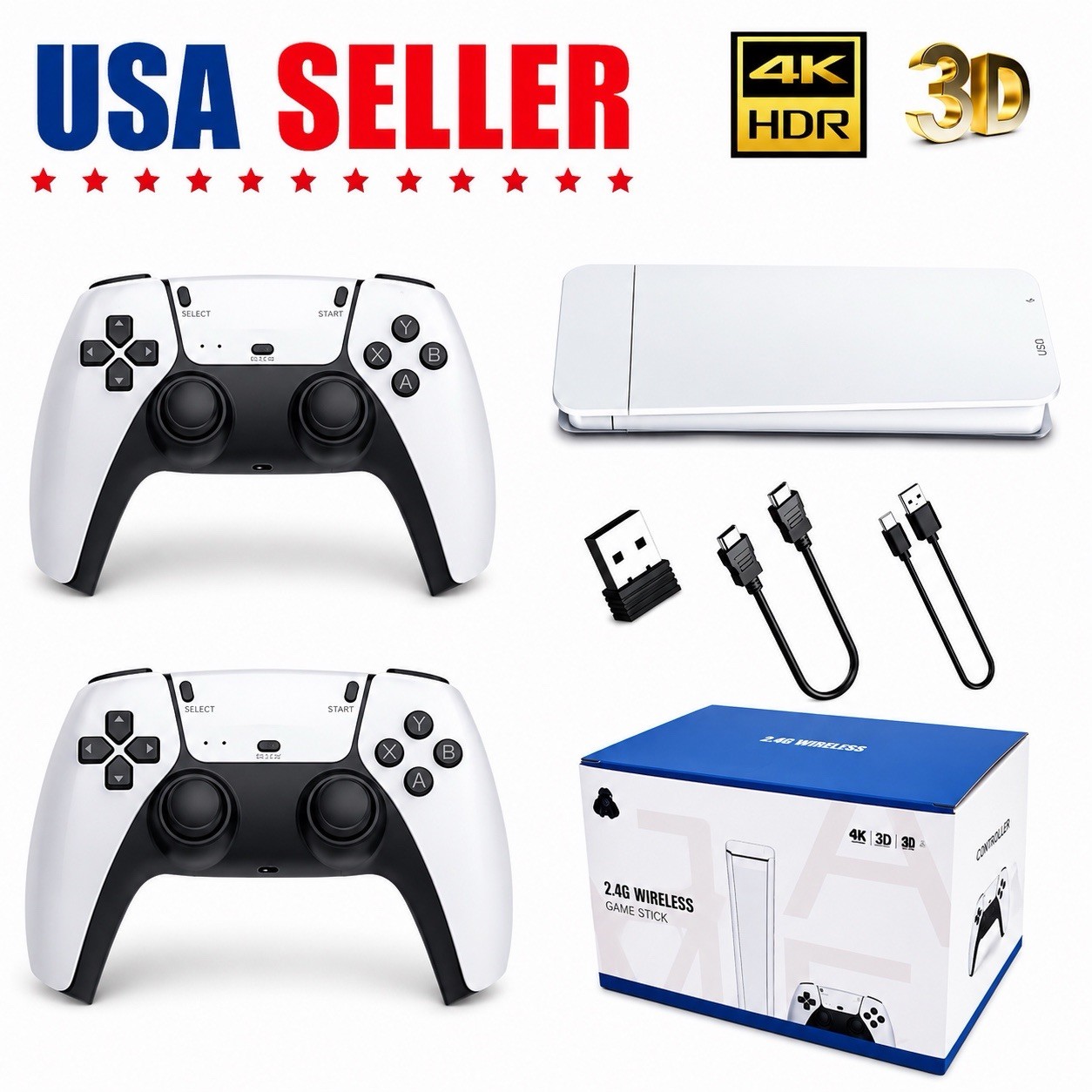 4K 64G HDMI TV Video Game Stick M15 Gaming Console Gamepad 2 Wireless Controller 4K 64G HDMI TV Video Game Stick M15 Gaming Console Gamepad 2 Wireless Controller