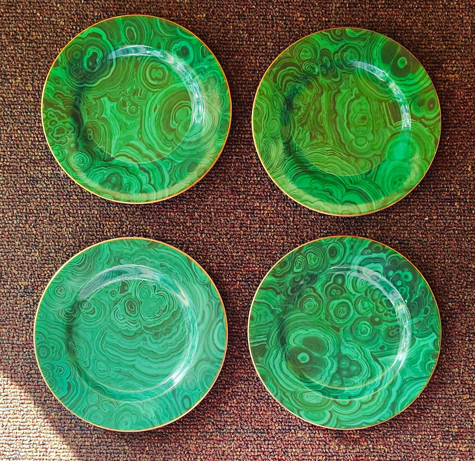 Vintage Neiman Marcus Malachite Porcelain Dessert Plates Set of4 Japan Gold Trim