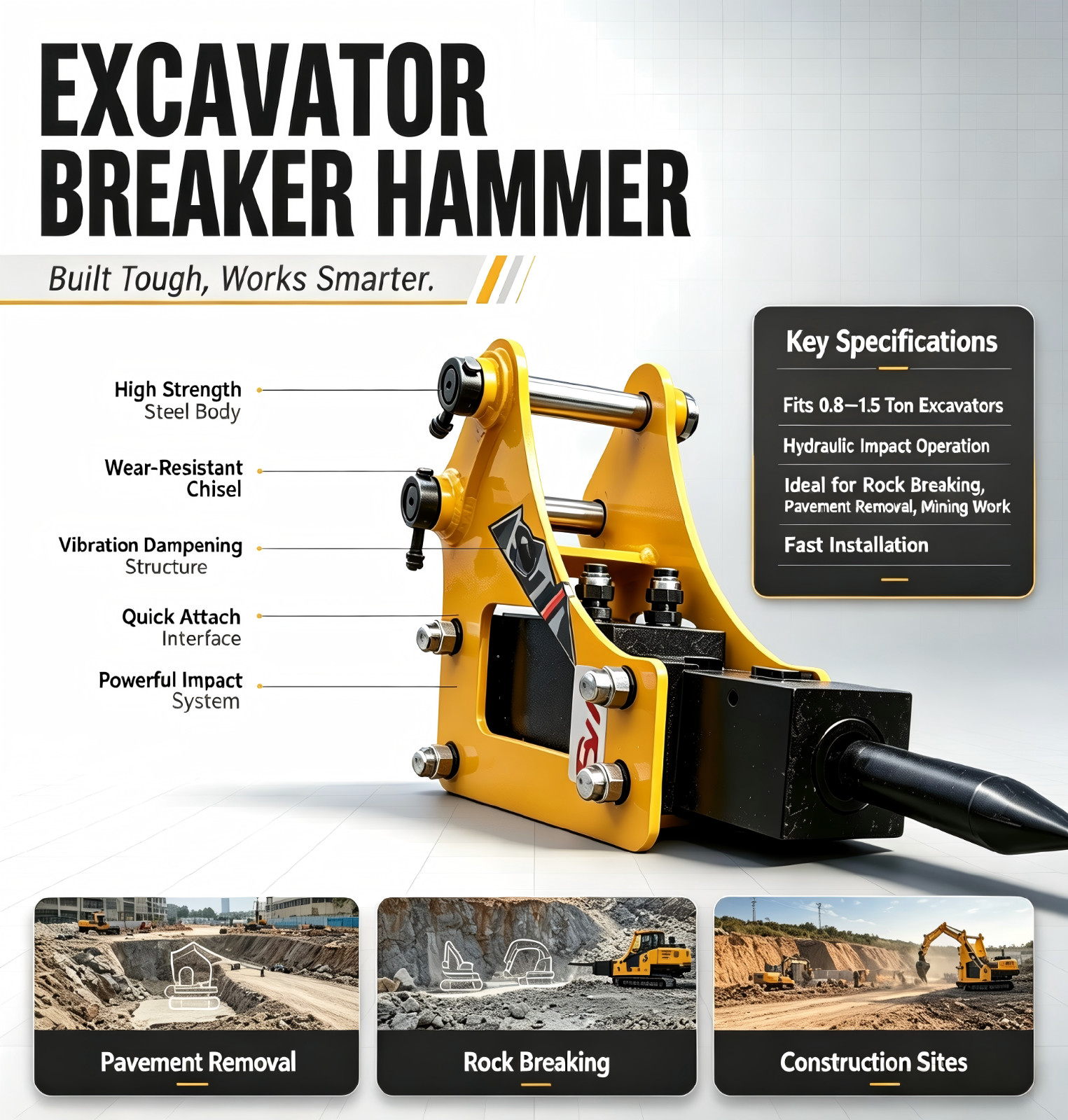 2026 New Hydraulic Breaker for 0.8-1.5 Ton Mini Excavators, US Domestic Shipping 2026 New Hydraulic Breaker for 0.8-1.5 Ton Mini Excavators, US Domestic Shipping