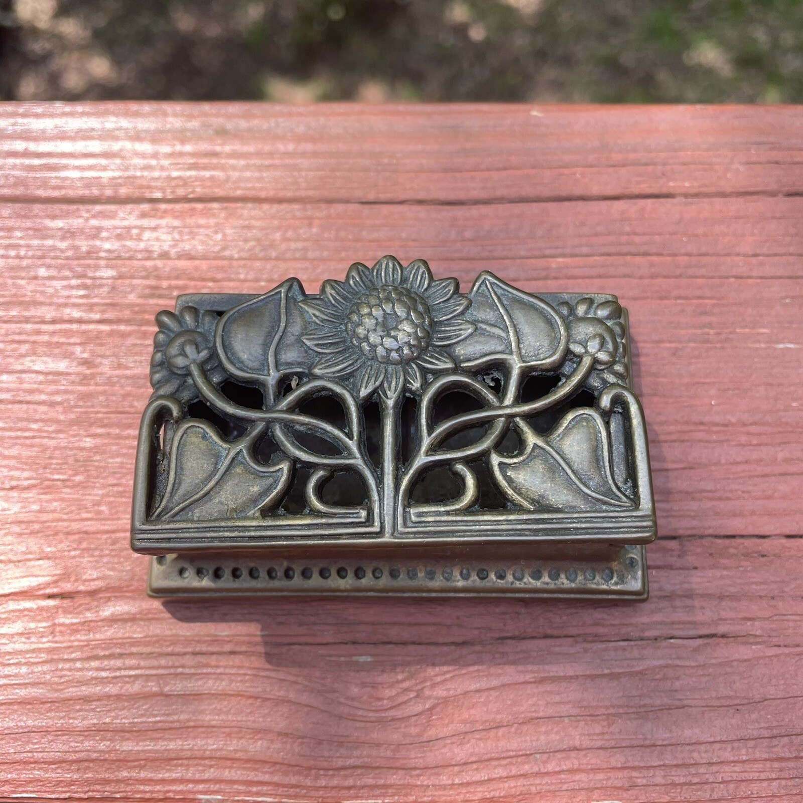 Antique Art Nouveau Solid Brass Stamp Box Heavy Antique Art Nouveau Solid Brass Stamp Box Heavy