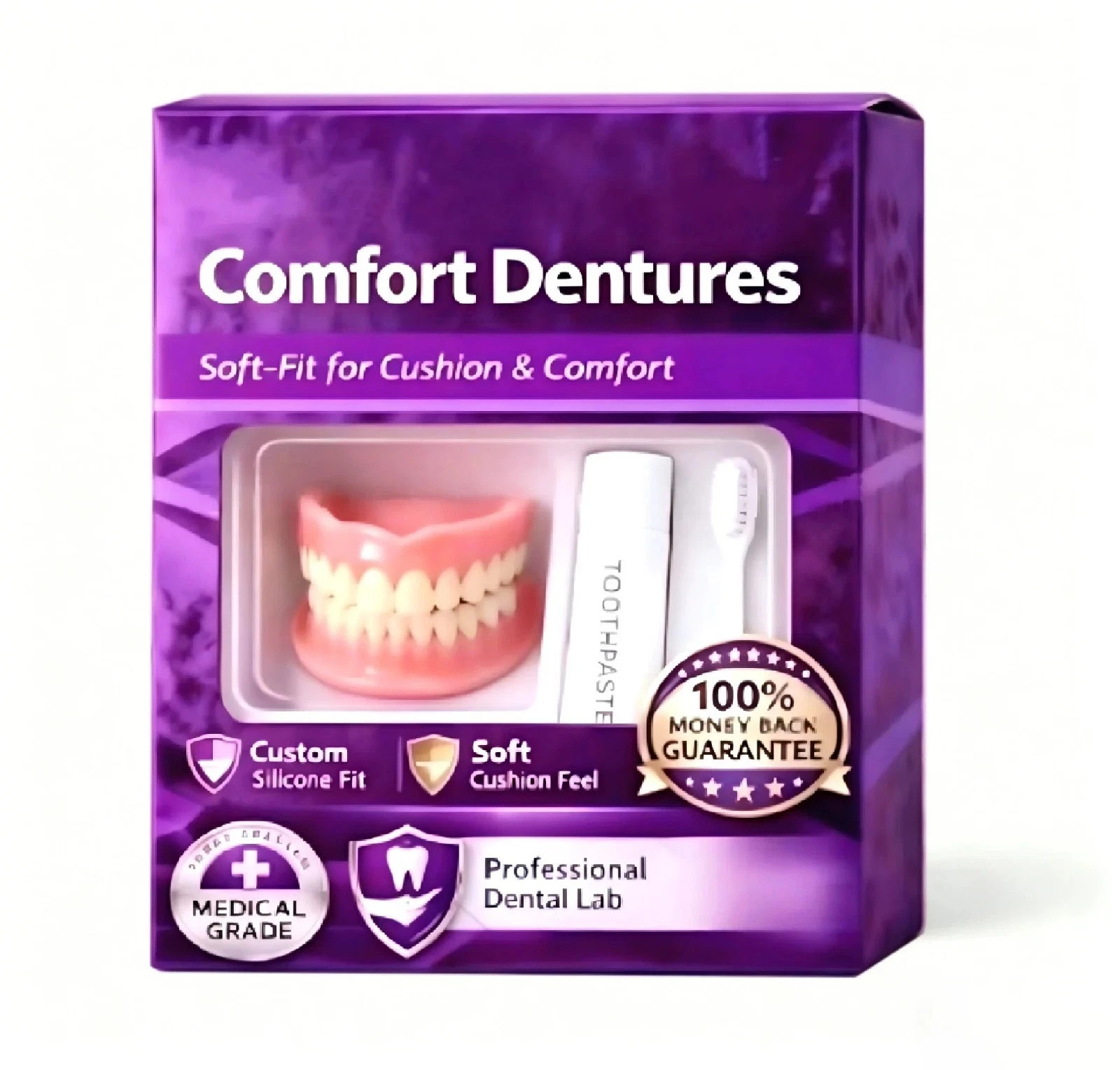 Full Set Upper Lower Silicone Fake Teeth Braces Moldable Comfort Fit Dentures