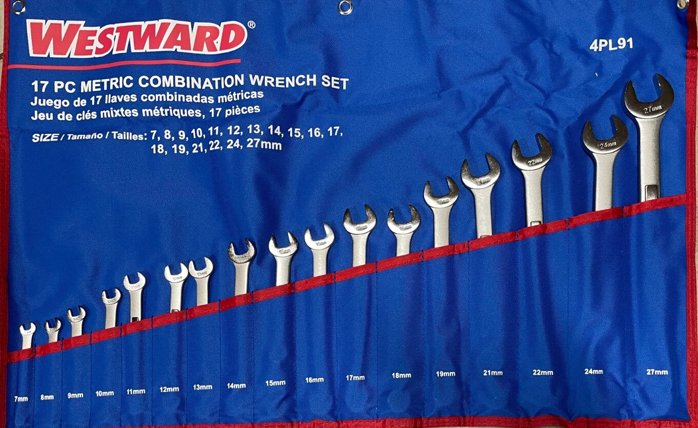 Westward 4Pl91 Combination Wrench Set,Satin,7-27Mm,17Pc Westward 4Pl91 Combination Wrench Set,Satin,7-27Mm,17Pc