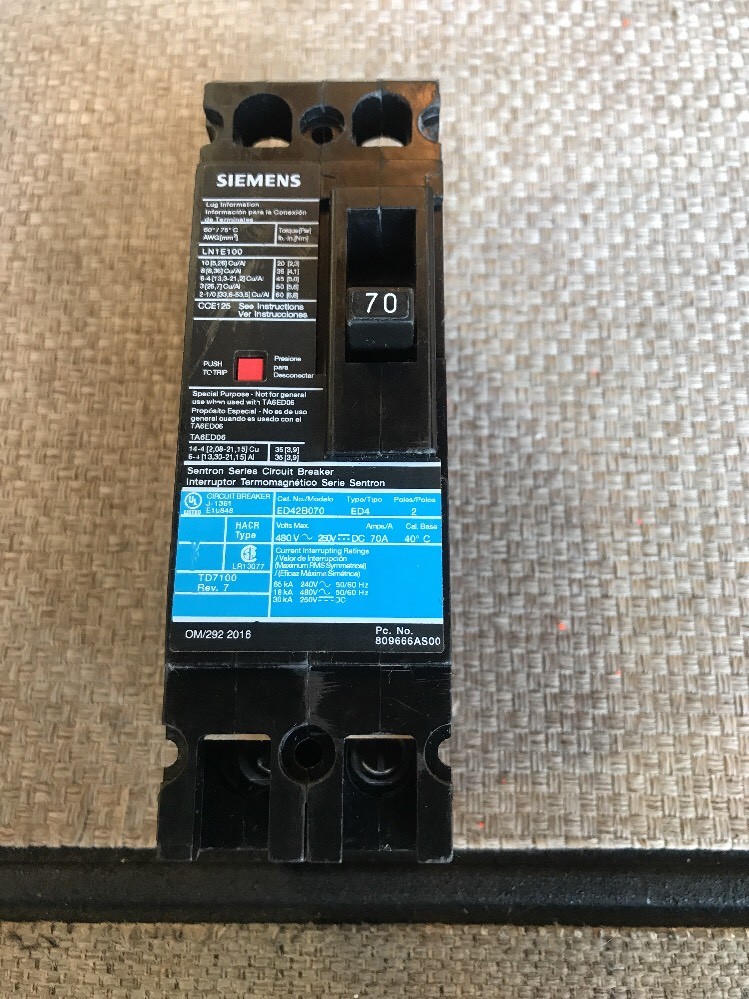 NEW No Box Siemens ITE ED ED42B070 2 pole 70 amp 480v Circuit Breaker ED4
