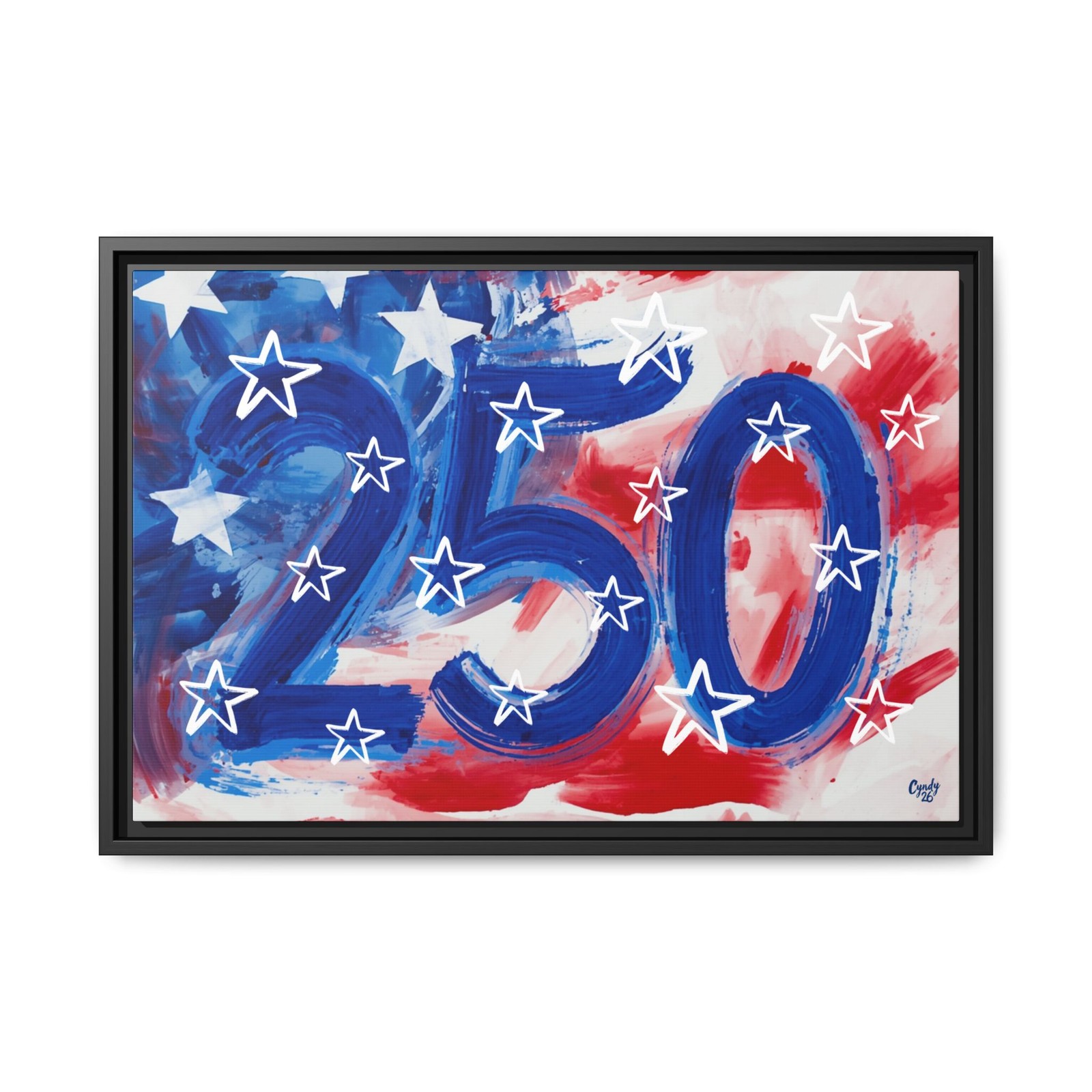 America 250 Years, American Flag Abstract, Framed Canvas Art by Cyndy Johnson