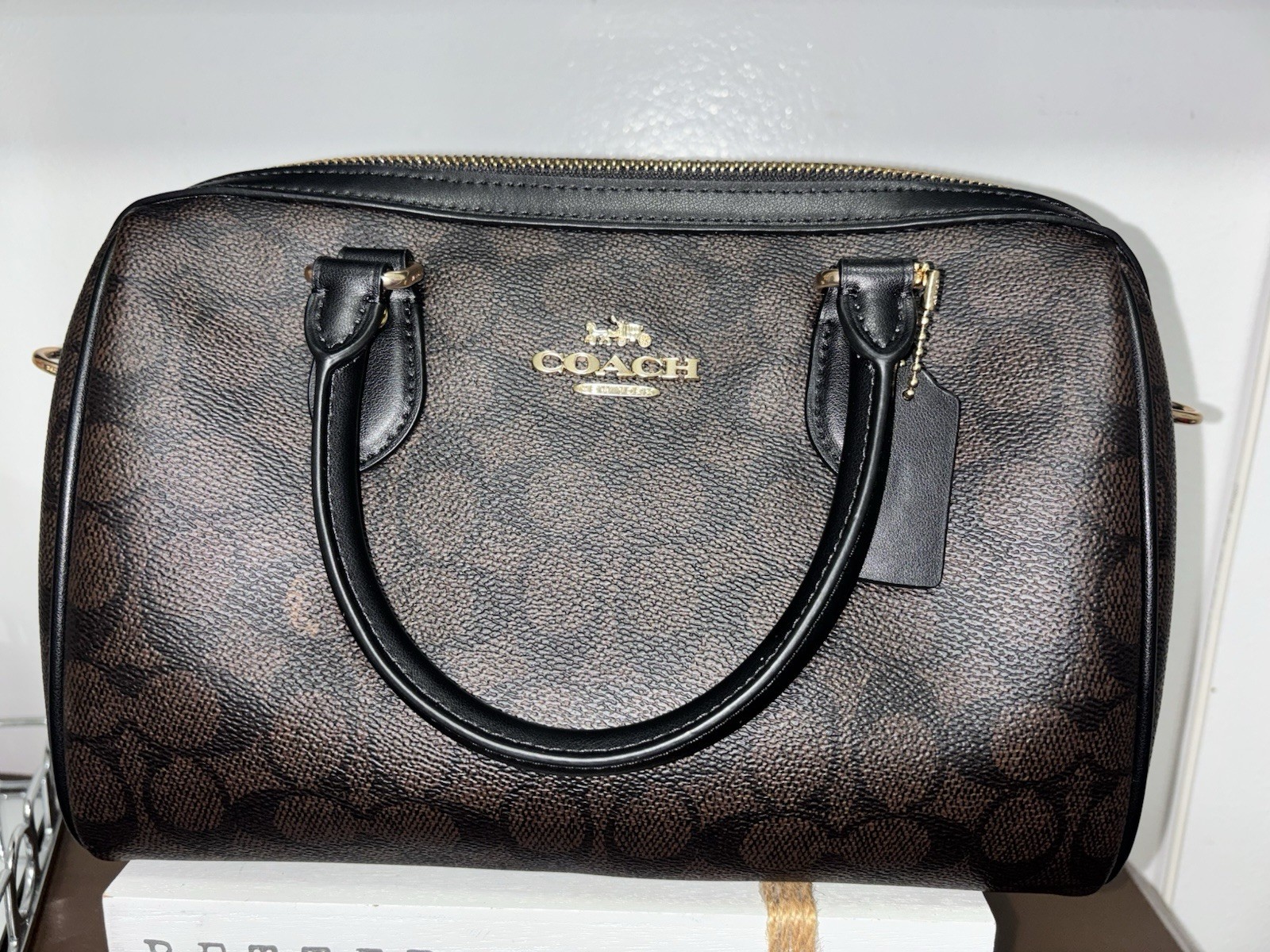 COACH Rowan Satchel in Signature Canvas Gold/Brown/Black COACH Rowan Satchel in Signature Canvas Gold/Brown/Black
