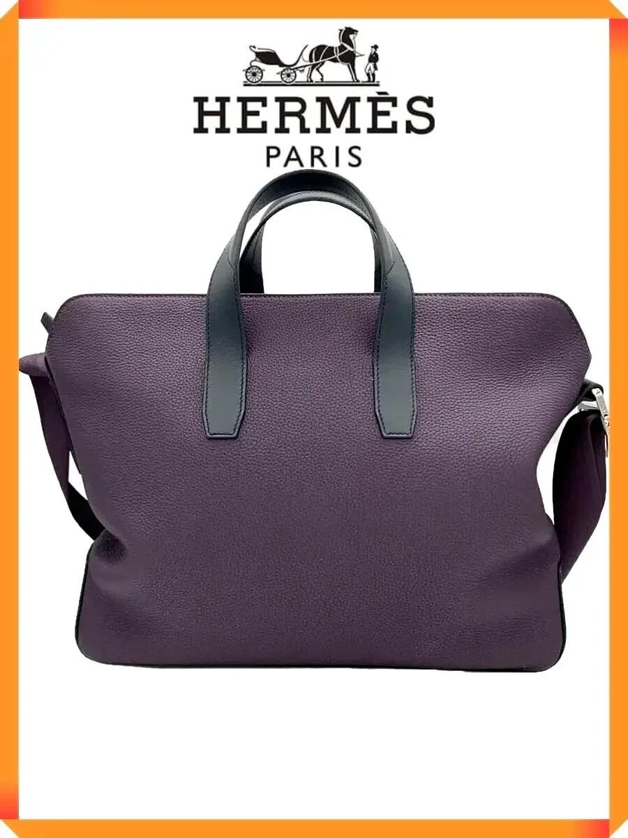 【AUTHENTIC】HERMES CITY NEWS 2 WAY TOTE SHOULDER BAG PUPPLE LEATHER HANDBAG