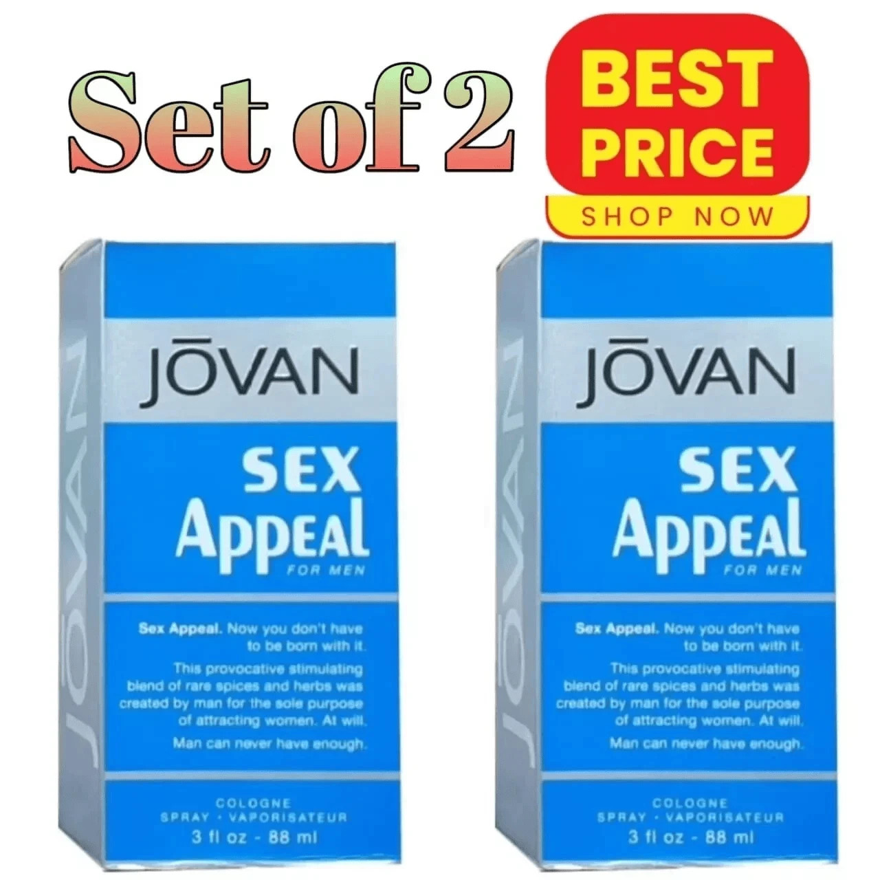 Pack of 2 | Jovan SEX APPEAL Perfume for Men 88ml Cologen Spray | Limited Stock