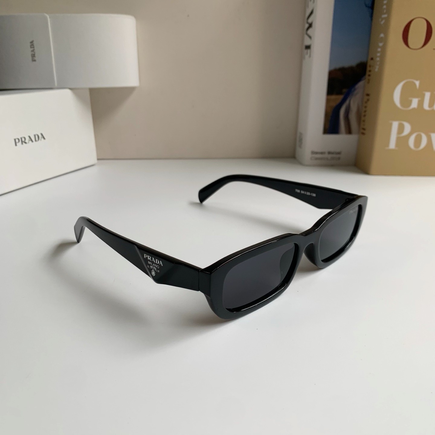 Prada PRB06S Sunglasses 54‑20‑130 Black Acetate Frame Triangle Logo Dark Grey Prada PRB06S Sunglasses 54‑20‑130 Black Acetate Frame Triangle Logo Dark Grey