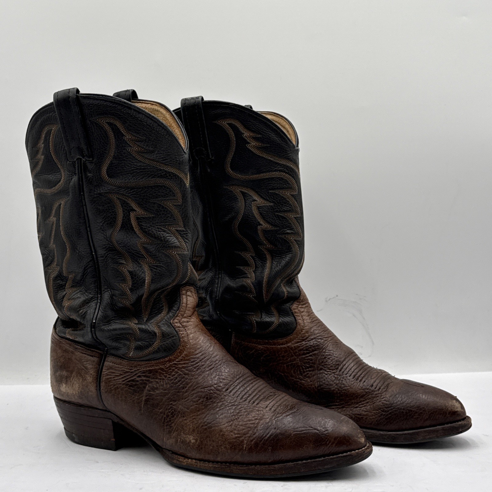 Tony Lama Two Tone Cowboy Boots Mens Size 13 D Brown Black Made In USA 6171 Tony Lama Two Tone Cowboy Boots Mens Size 13 D Brown Black Made In USA 6171