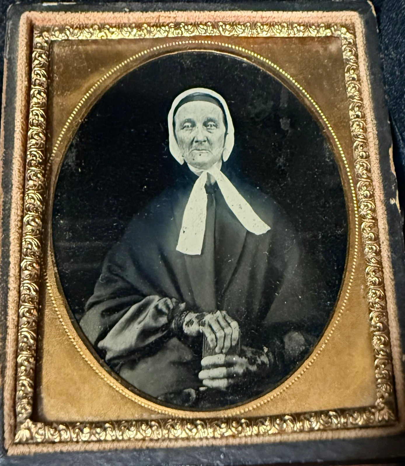 Antique Victorian Cased Ambrotype Portrait Woman Embossed Wood Case B&W c.1857 Antique Victorian Cased Ambrotype Portrait Woman Embossed Wood Case B&W c.1857