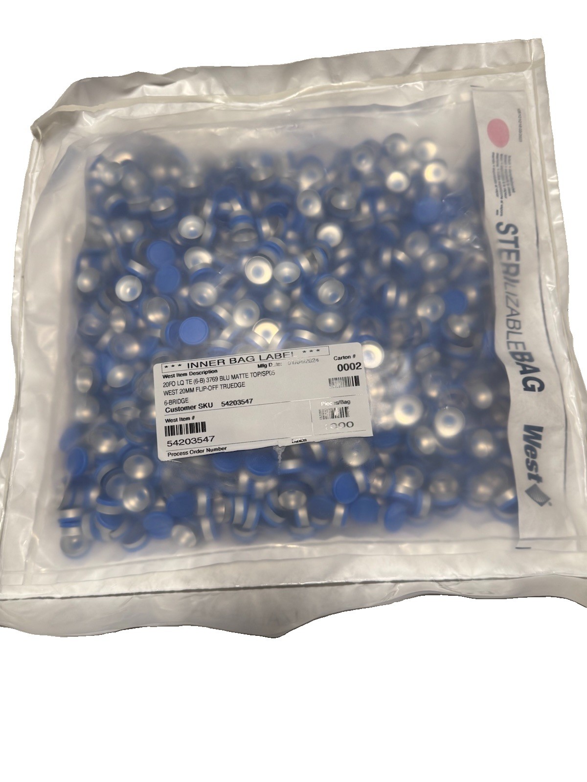 West 20MM Flip-Off TruEdge Bromobutyl Flip Top Closures Lab MPN 54203547