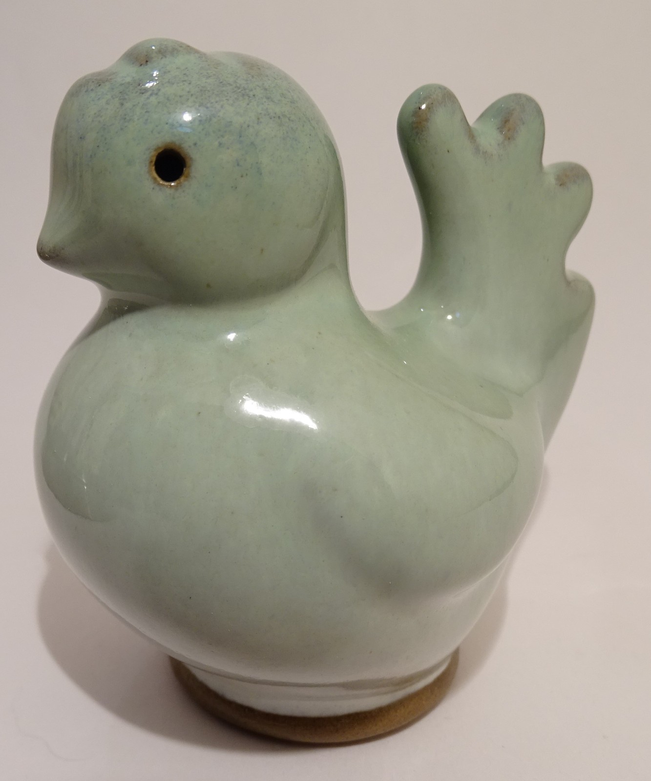 Attractive Studio Pottery Spruce Green Squatty Pie Bird with eye vents