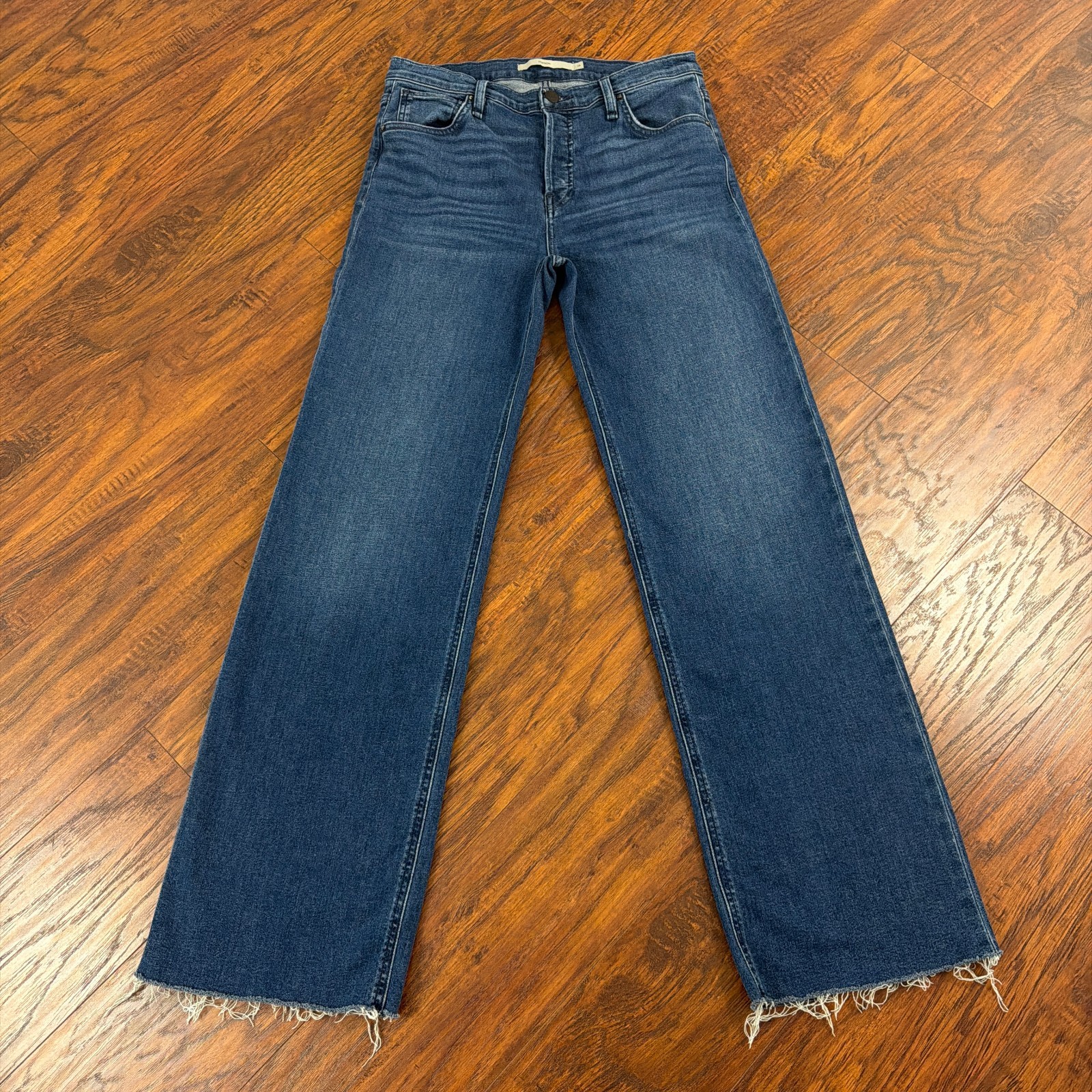 Hudson Jeans Women 28 Straight Mid Rise Stretch Dark Wash Denim Fray Rosie 28x32