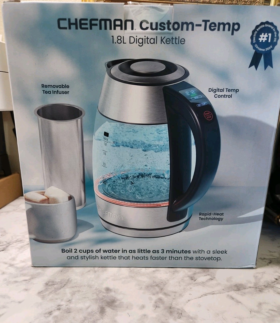Chefman Custom-Temp 1.8L Cordless Kettle Temp Control Auto Shut-Off Tea Infuser Chefman Custom-Temp 1.8L Cordless Kettle Temp Control Auto Shut-Off Tea Infuser
