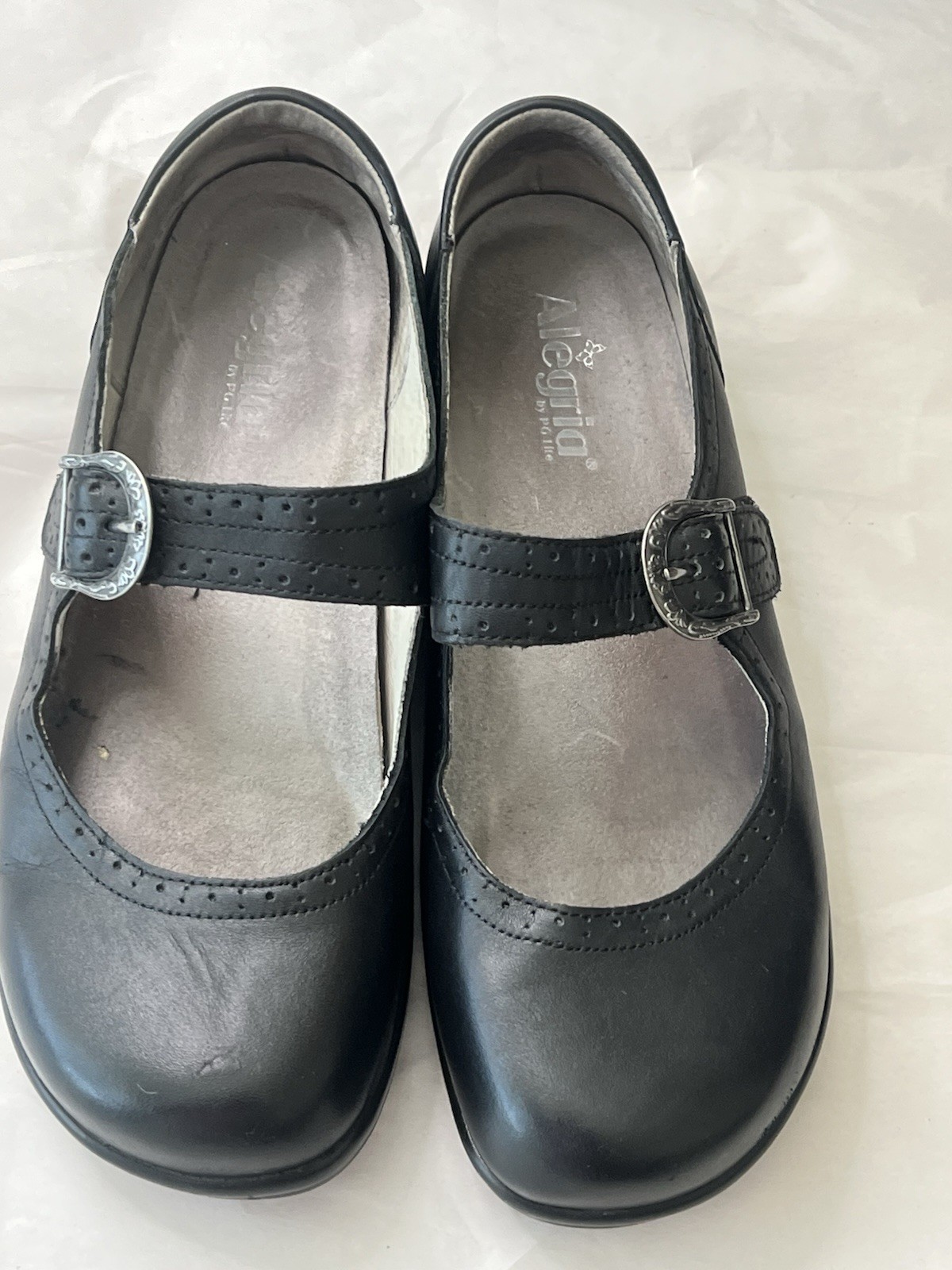 Alegria Paloma Black Leather Mary Jane Flats Women’s US 11 M Low Wedge Buckle