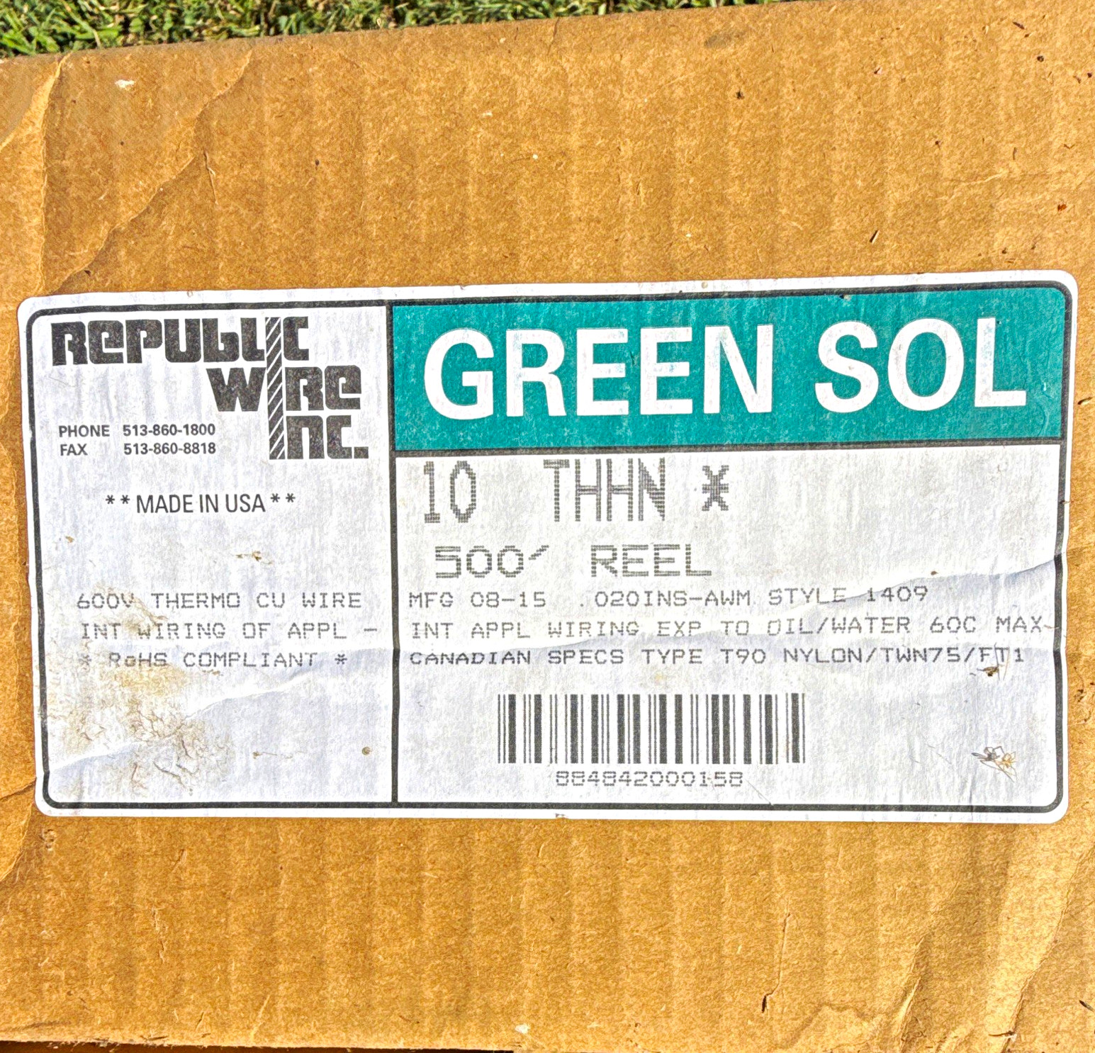 Republic Wire 10 AWG Solid Copper THHN Green Wire 500 ft Spool Republic Wire 10 AWG Solid Copper THHN Green Wire 500 ft Spool