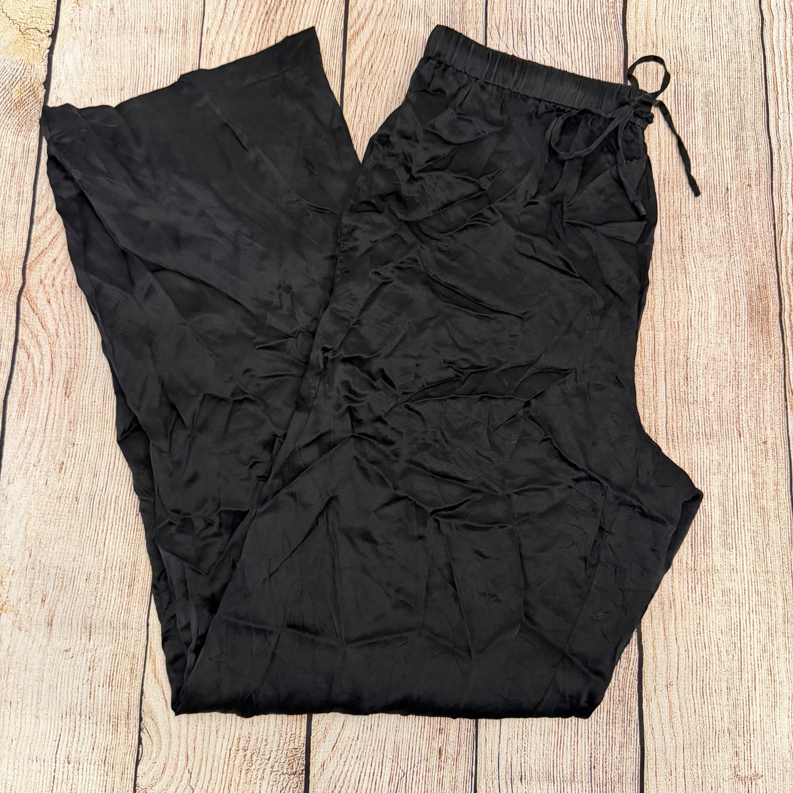 Quince 100% Silk Black Wide Leg Drawstring Pants Size S Travel Comfort Luxury Quince 100% Silk Black Wide Leg Drawstring Pants Size S Travel Comfort Luxury