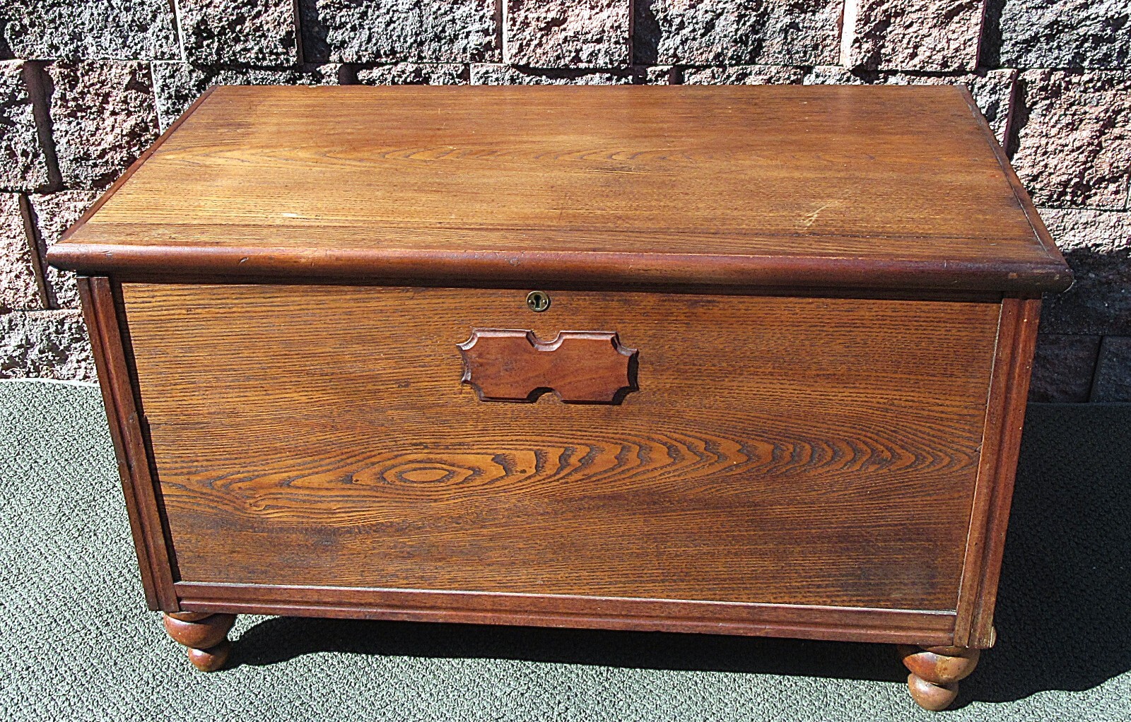 Antique Primitive 19th C Wood Peg CHESTNUT Dovetailed Blanket Dowry Chest Trunk
