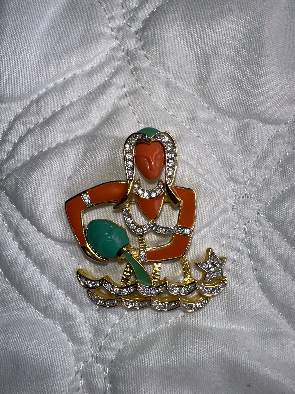 Vintage Kenneth Jay Lane Metallic Enamel Aquarius Brooch Vintage Kenneth Jay Lane Metallic Enamel Aquarius Brooch
