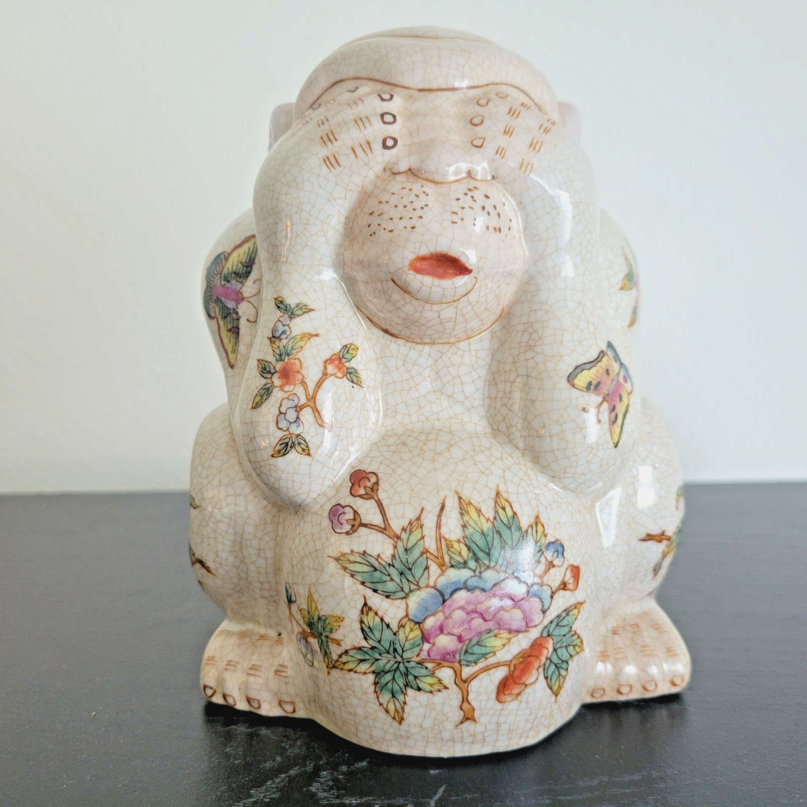 RARE VTG Chinese Famille Rose Tobacco Leaf Porcelain See No Evil Wise Monkey
