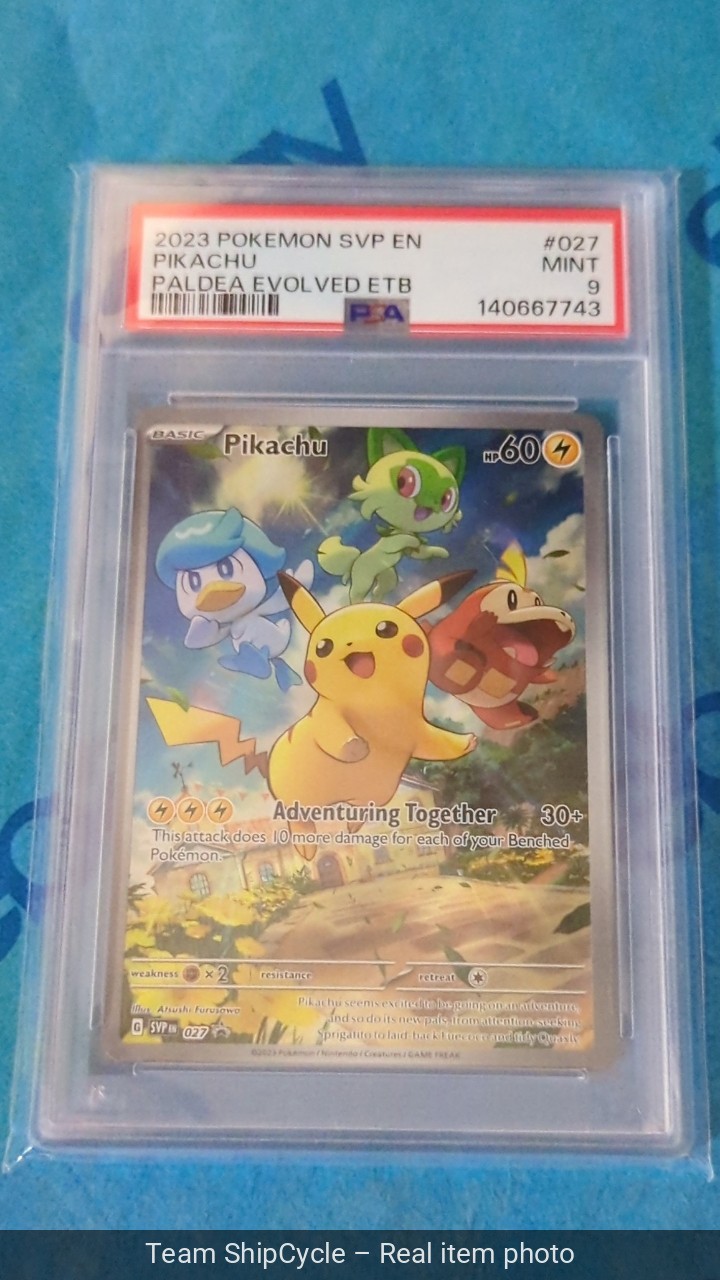 Pikachu 2023 Pokemon SVP Paldea Evolved ETB PROMO 027 PSA 9 GEM MINT Pikachu 2023 Pokemon SVP Paldea Evolved ETB PROMO 027 PSA 9 GEM MINT