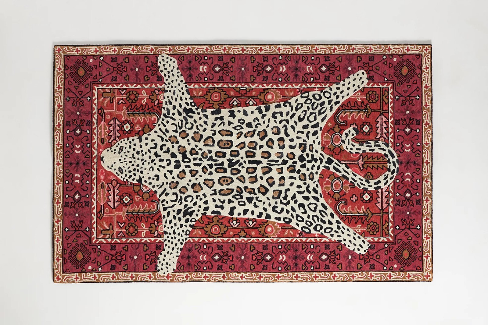 Octavia Leopard Red Modern Hand-Tufted 100% Wool Area Rug Carpet Octavia Leopard Red Modern Hand-Tufted 100% Wool Area Rug Carpet