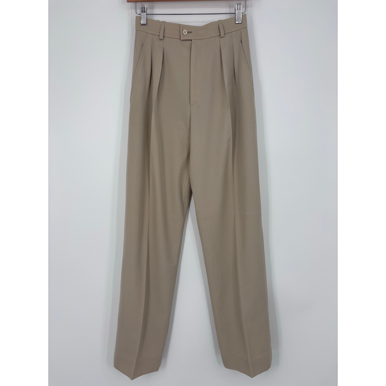 VTG Yves Saint Laurent Rive Gauche Wool Pleated Trousers Women 34 Beige Pants