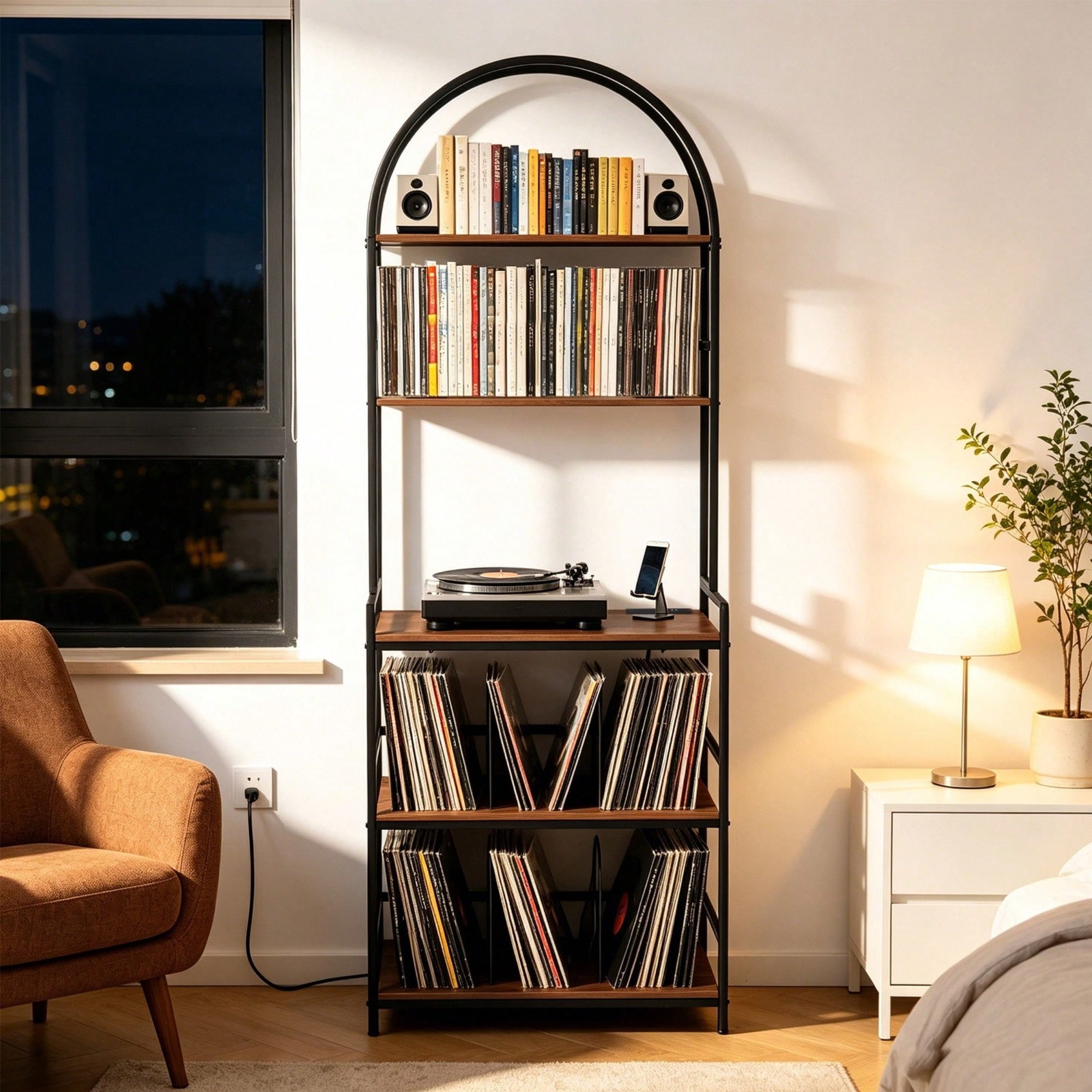 Record Player Stand with Charging Station, 5-Tier Vinyl Storage for Living Room Record Player Stand with Charging Station, 5-Tier Vinyl Storage for Living Room