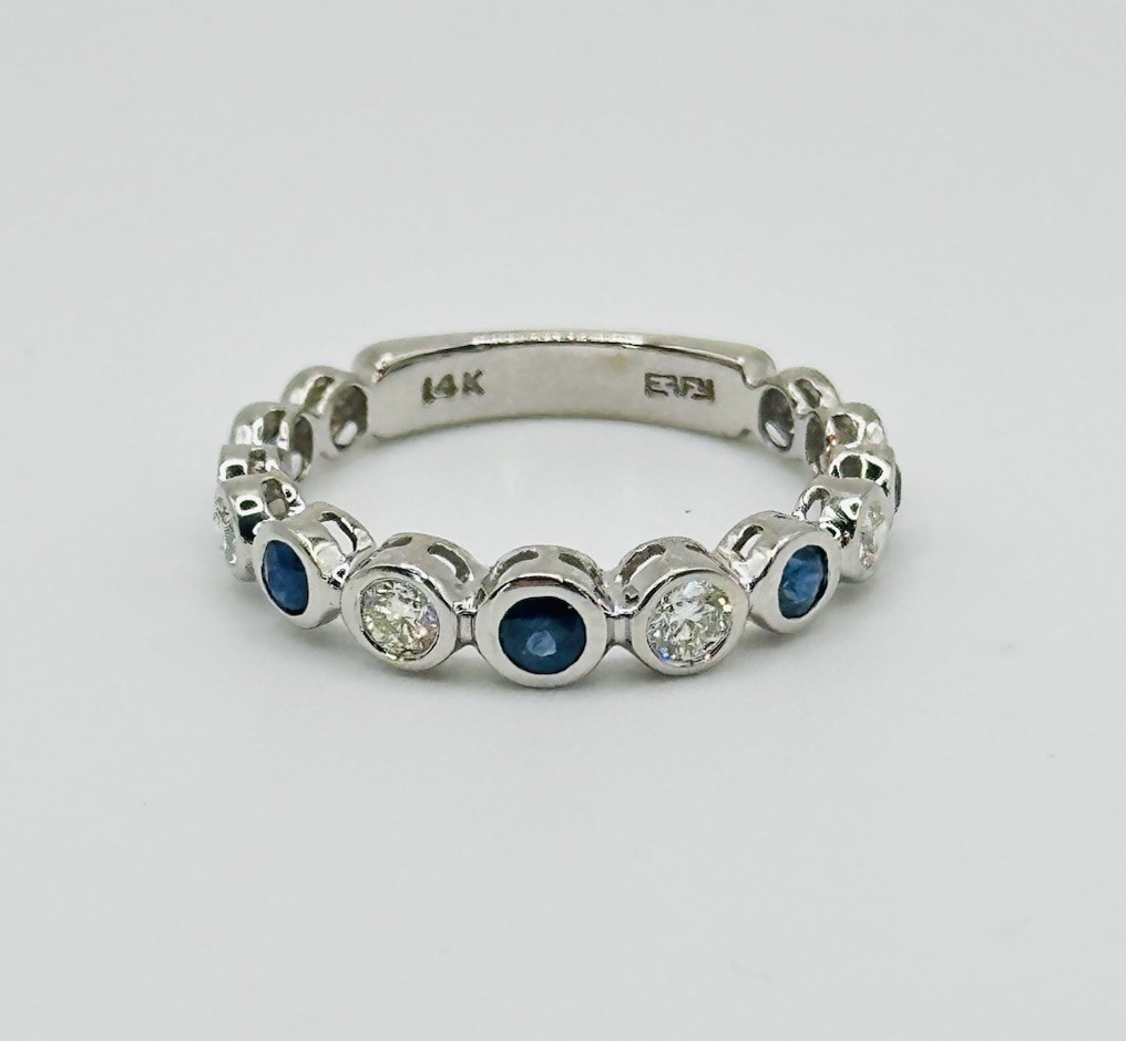 Effy 1/2cttw Natural Sapphire Diamond Bezel-Set Anniversary Band Ring 14k Gold
