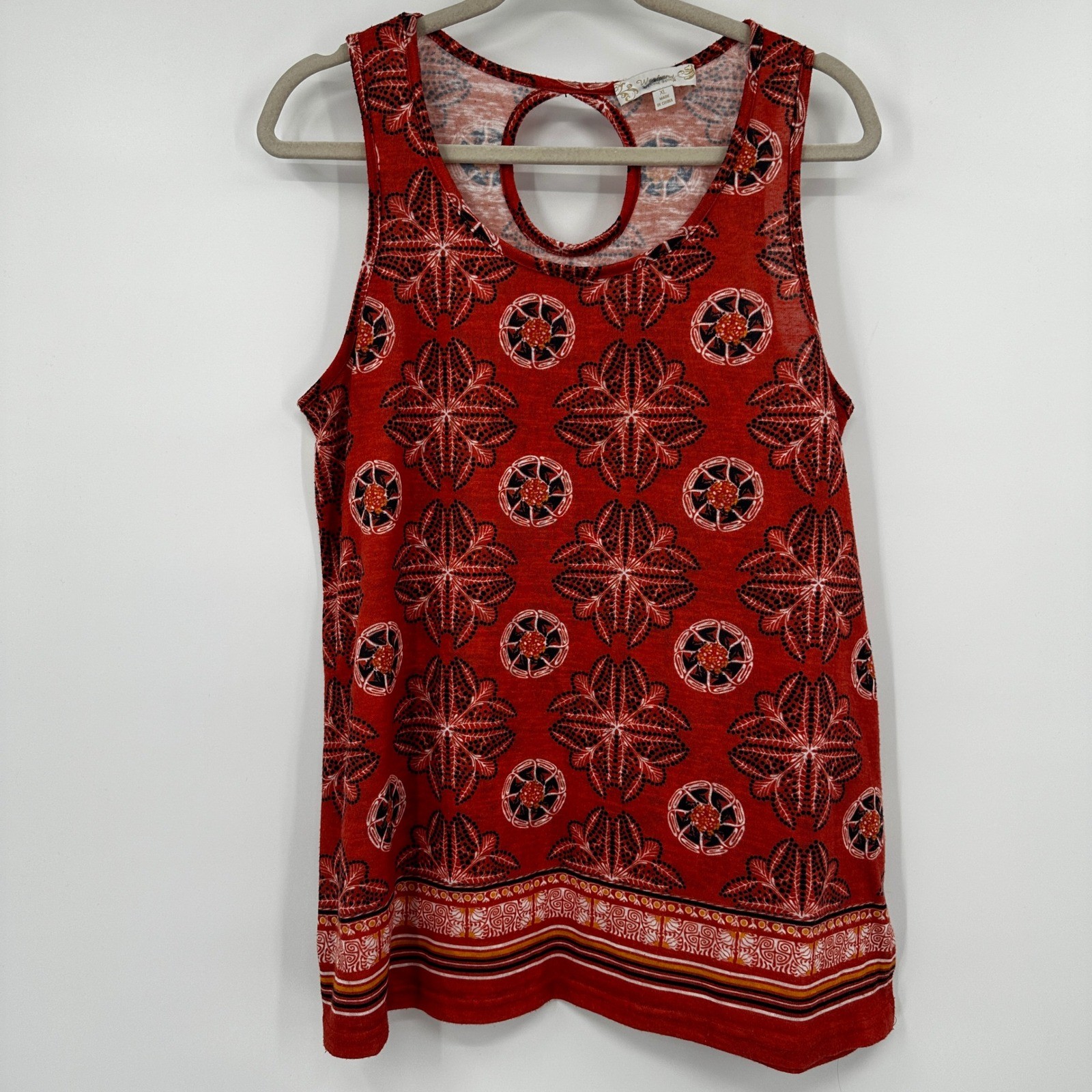 Weekend Suzanne Betro Womens XL Medallion Keyhole Back Tank Top Boho Ethnic