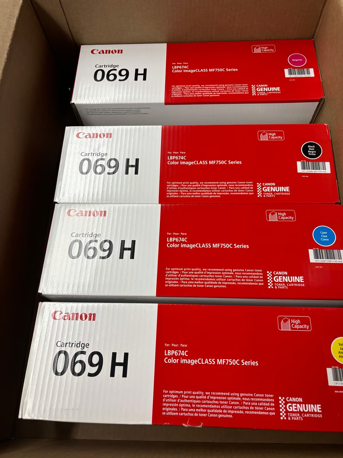 Genuine Canon 069H High Yield Toner Cartridge 4 (Black, Cyan, Magenta, Yellow)