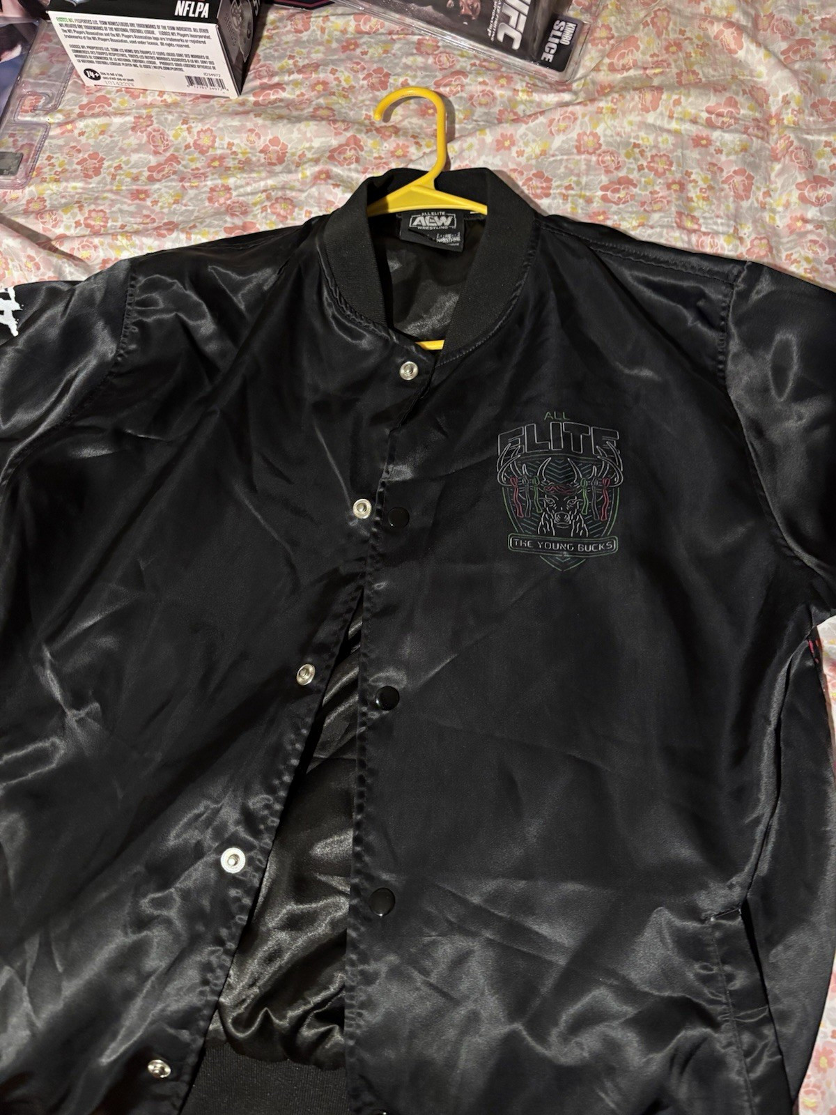 AEW The Young Bucks Elite Satin Snap-Front Jacket Black Red Green Licensed AEW The Young Bucks Elite Satin Snap-Front Jacket Black Red Green Licensed