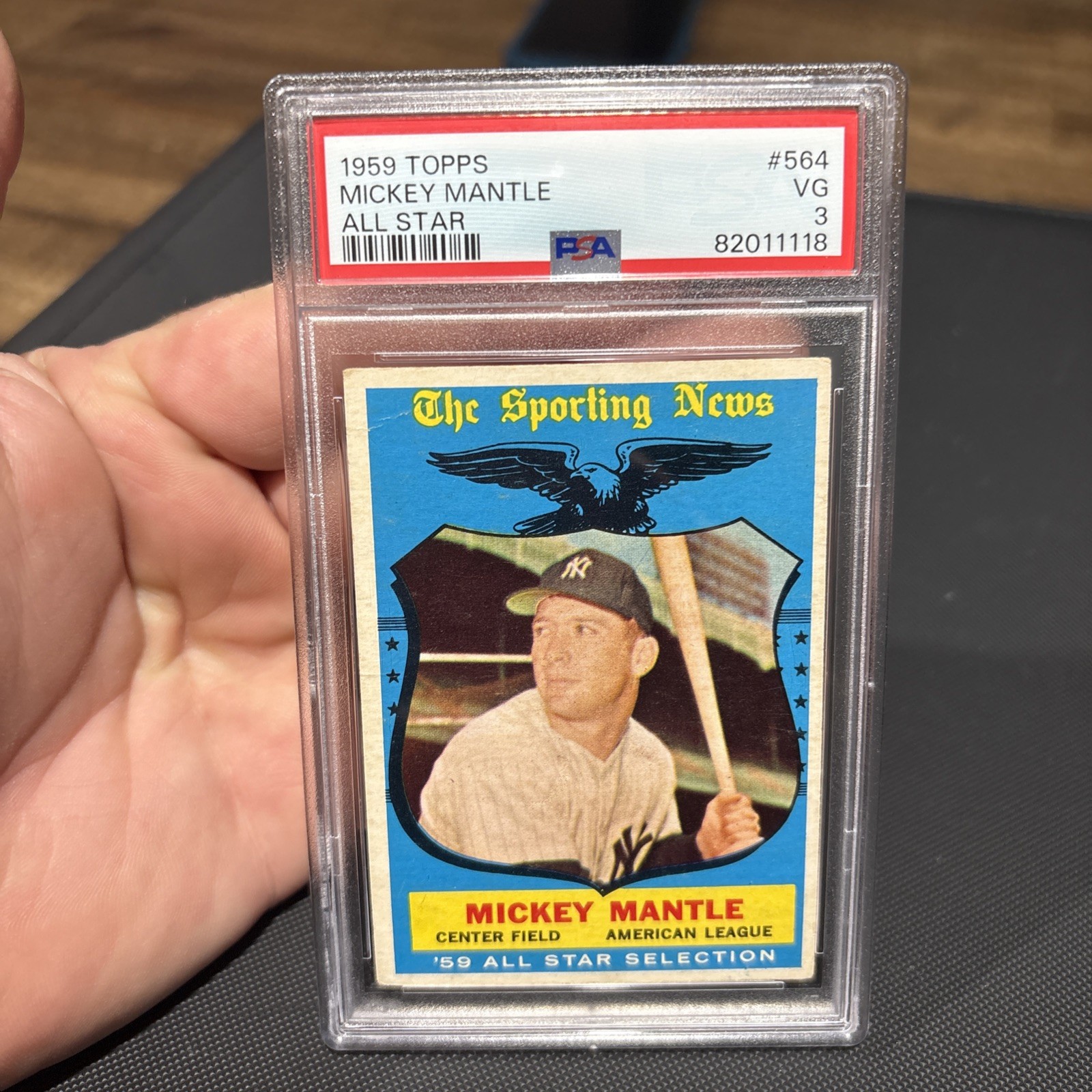 1959 Topps Mickey Mantle #564 Graded PSA 3 VG High Number Sporting News All Star 1959 Topps Mickey Mantle #564 Graded PSA 3 VG High Number Sporting News All Star