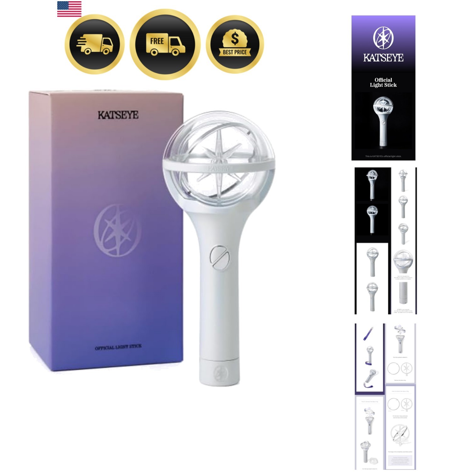 KATSEYE Official LightStick + 6 Official Photocards & 3 Extra Photocards Set KATSEYE Official LightStick + 6 Official Photocards & 3 Extra Photocards Set