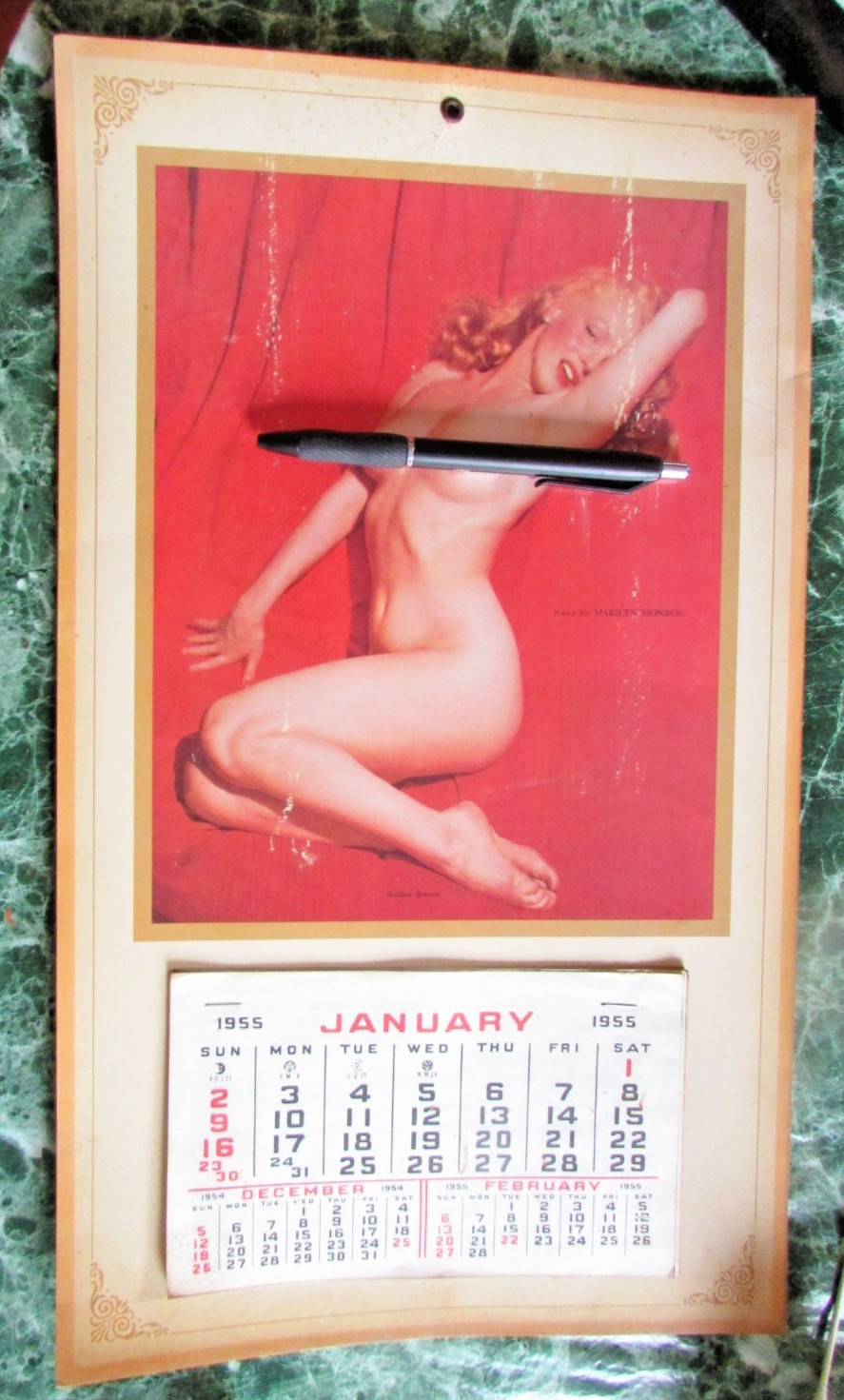 Vintage 1955 Marilyn Monroe Nude Calendar Original Golden Dreams - 17 x 10 Vintage 1955 Marilyn Monroe Nude Calendar Original Golden Dreams - 17 x 10