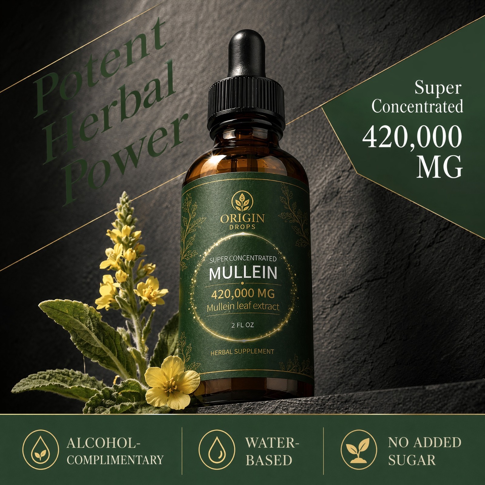 Origin Mullein Drops Natural Herbal Ear & Lung Support Supplement-US STOCK