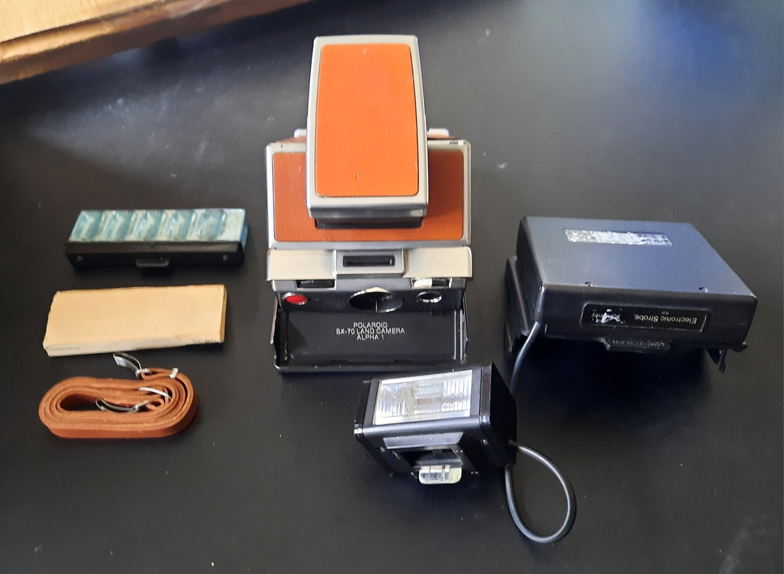 Vintage Polaroid SX-70 Folding Land Camera with Original Flash Case Neckstrap Vintage Polaroid SX-70 Folding Land Camera with Original Flash Case Neckstrap