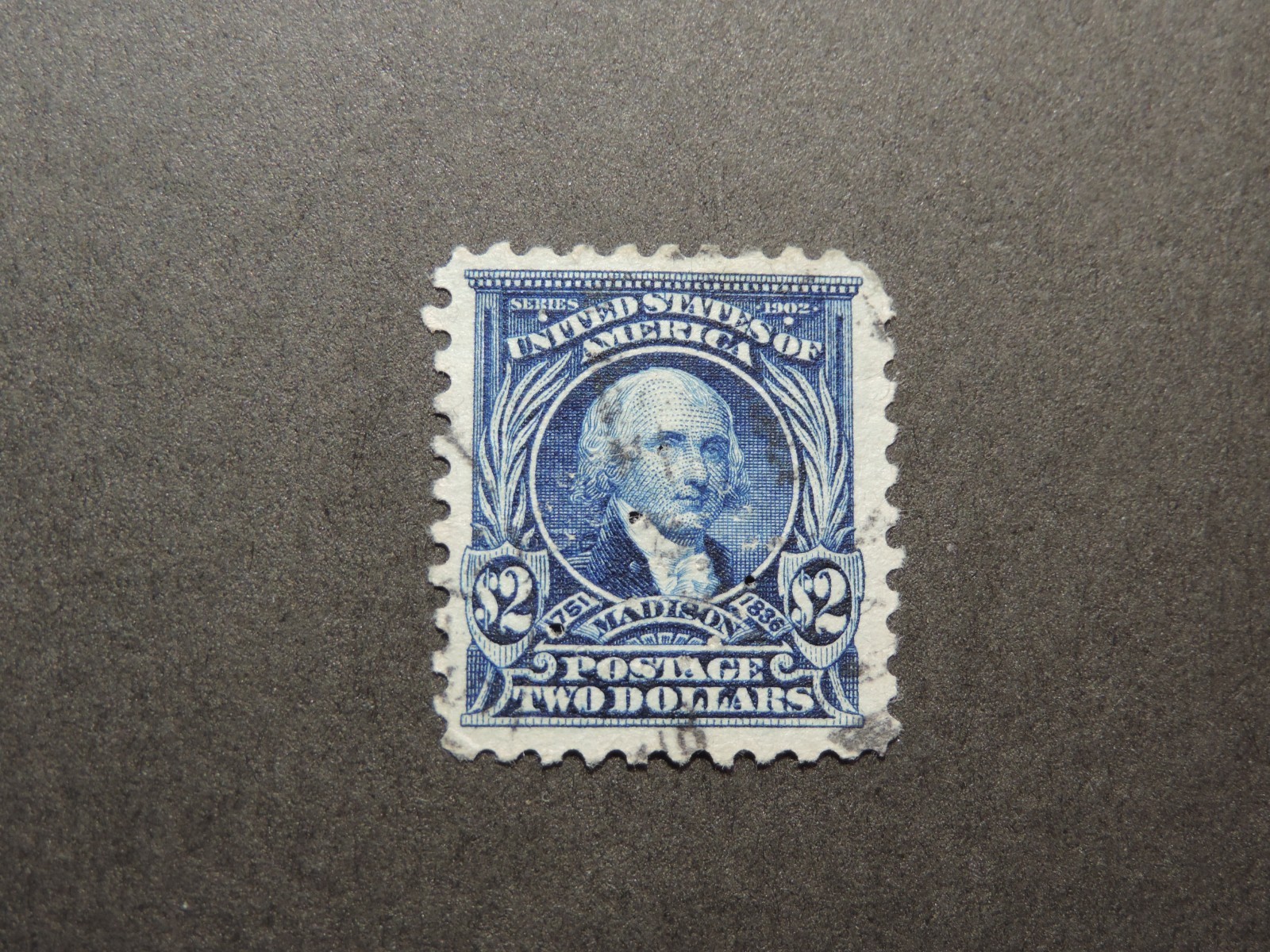US Stamp  Scott # 479   1917  $2  Madison,  Dark Blue,   Unwtmk,   Perf 10  VF