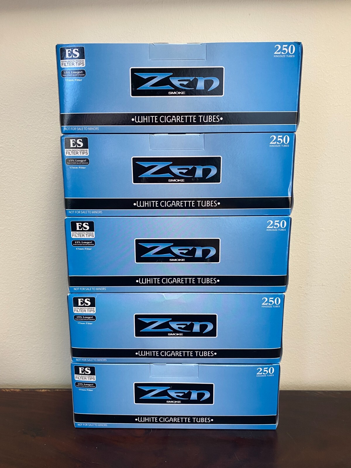 Zen White Light Blue King Size Cigarette Tubes 250ct Box [5-Boxes]Ships In Box