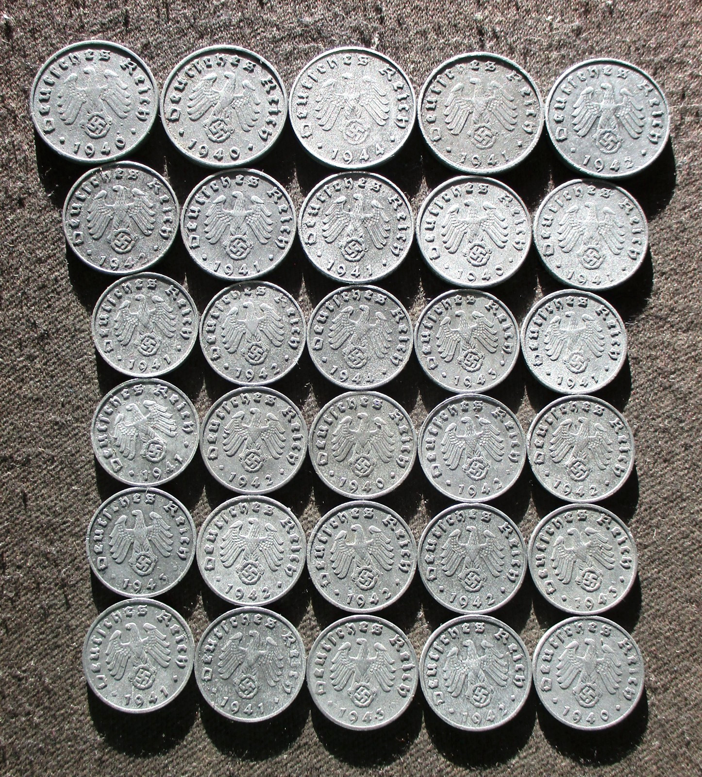 BIG LOT AUTHENTIC OLD COINS OF THIRD REICH NAZI GERMANY (1940-1944) WORLD WAR II BIG LOT AUTHENTIC OLD COINS OF THIRD REICH NAZI GERMANY (1940-1944) WORLD WAR II