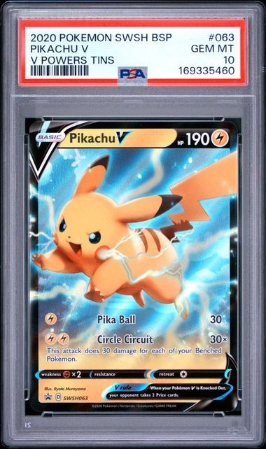 2020 POKEMON SWSH BLACK STAR PROMO SWSH063 V POWERS TINS #063 PIKACHU V PSA 10