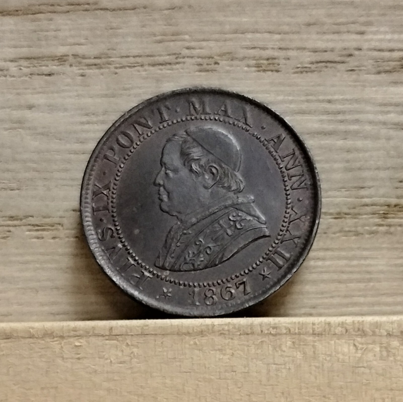 1867 R 1/2 Soldo (2 1/2 Cent) Italian States Papal States Coin 1867 R 1/2 Soldo (2 1/2 Cent) Italian States Papal States Coin