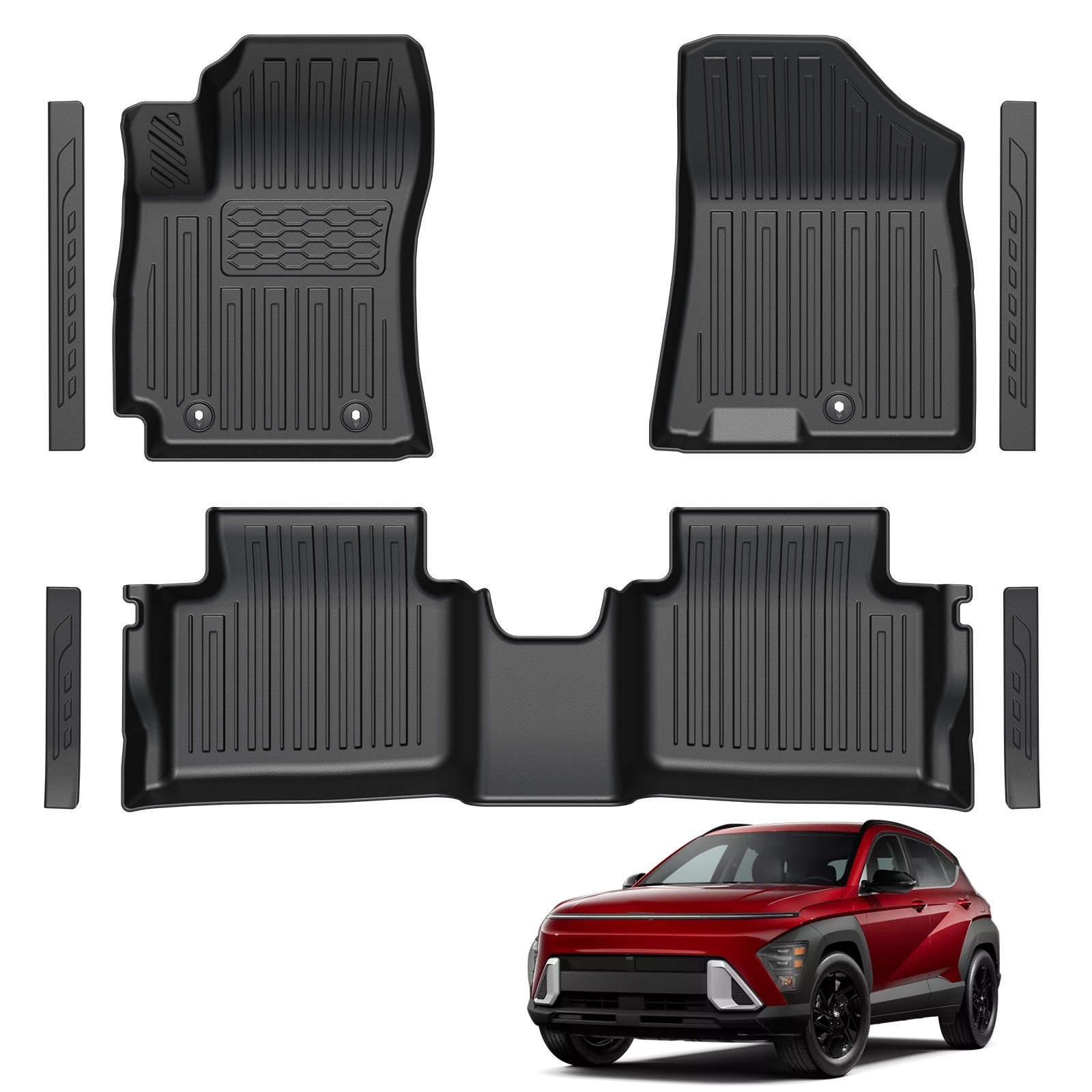 All Weather Floor Mats Door Sill Guards for 2024-2026 Hyundai Kona Gas