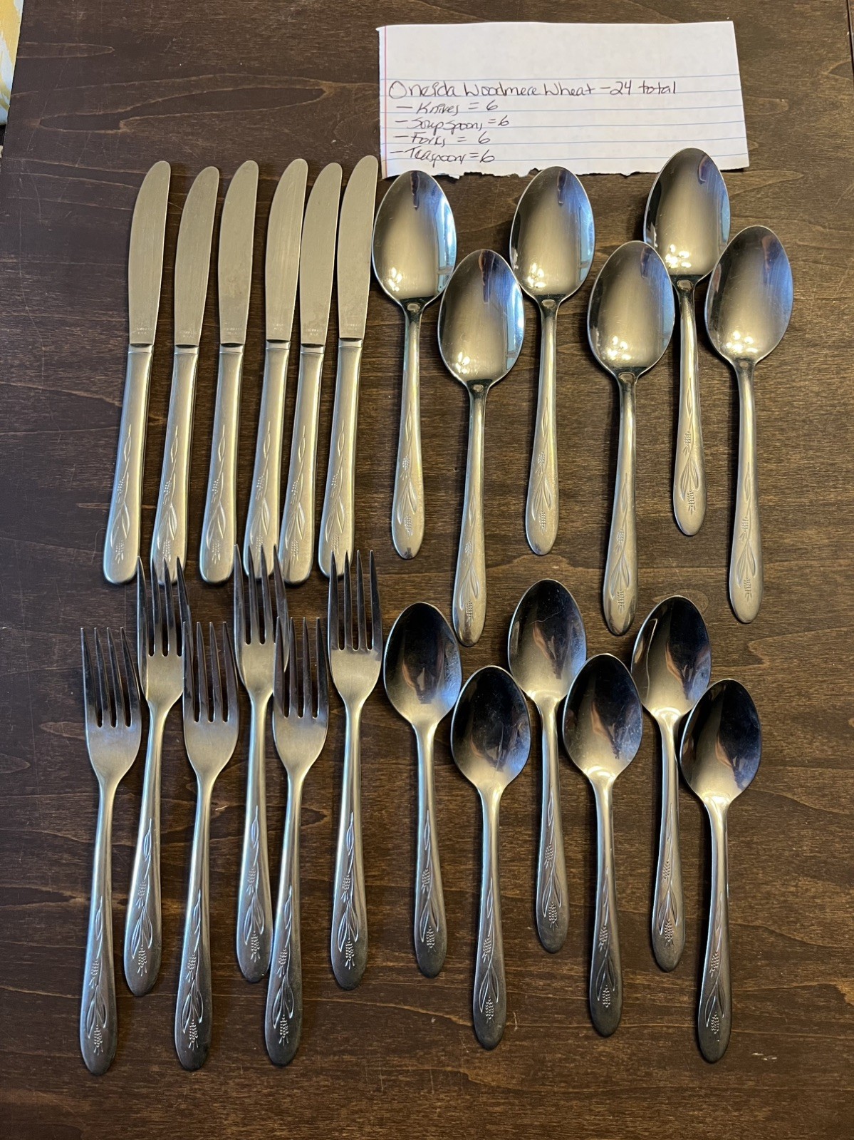 Vintage Oneida Community Woodmere Flatware 24 Piece Mixed Lot Knife Fork Spoon Vintage Oneida Community Woodmere Flatware 24 Piece Mixed Lot Knife Fork Spoon